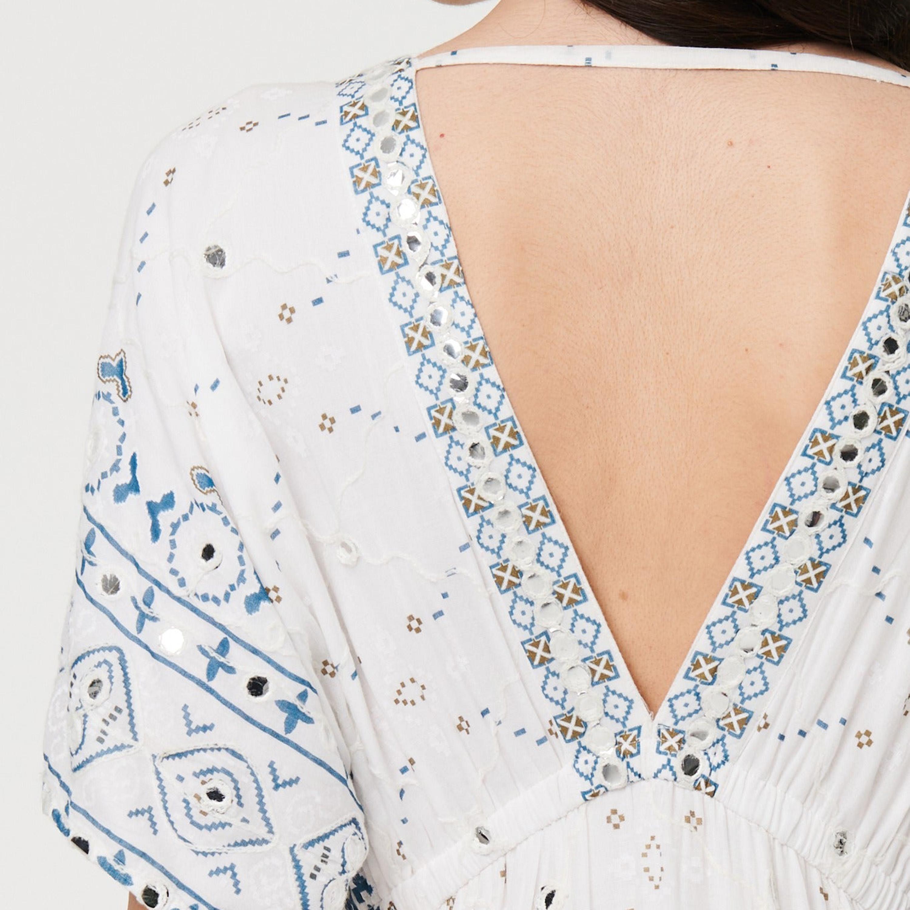Izabel London White Embroidered Ethnic Motifs Tiered Women's Midi Dress-women-clothing-dresses-image-4