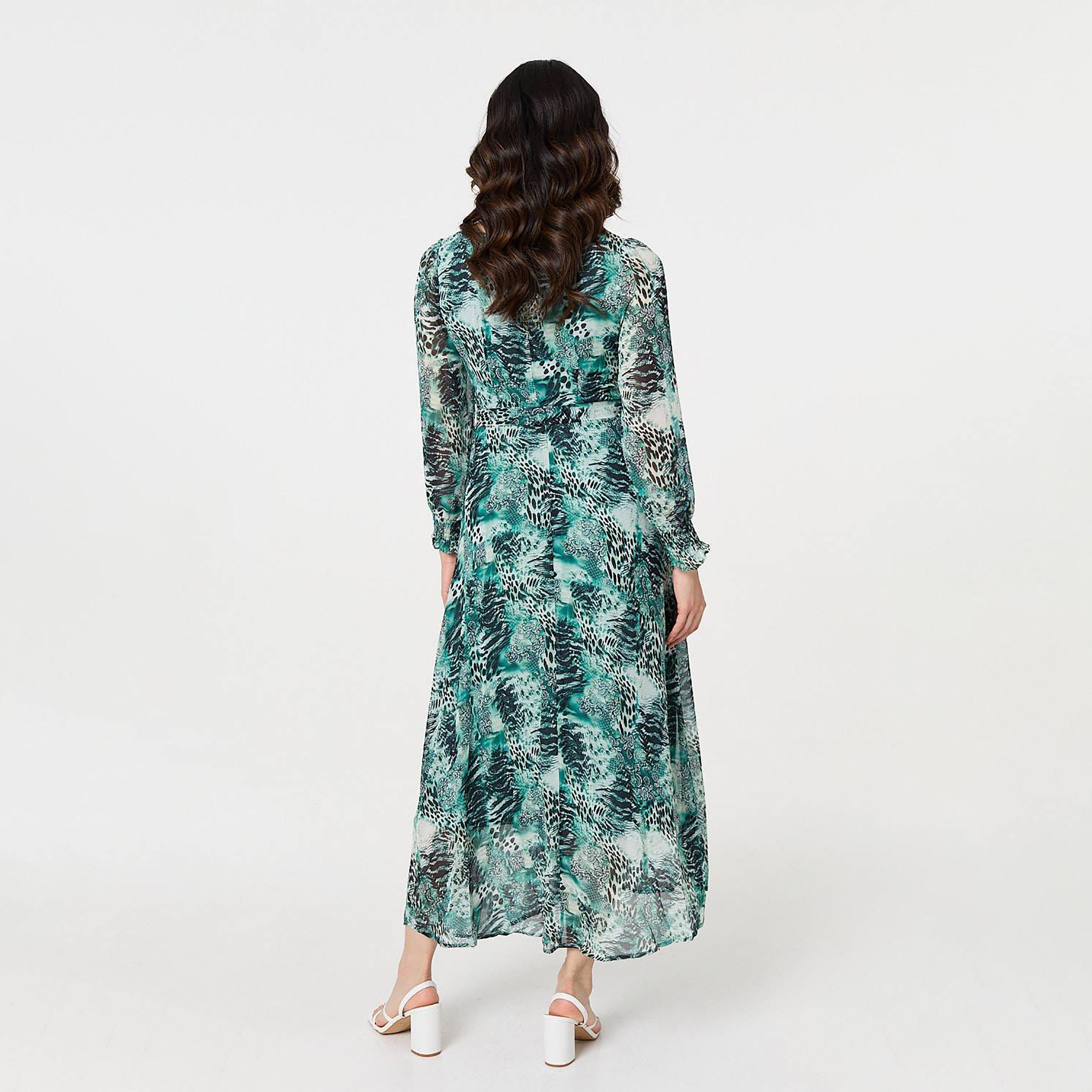 فستان ماكسي نسائي بطبعة تجريدية بلون أخضر من إيزابيل لندن-women-clothing-dresses-image-3
