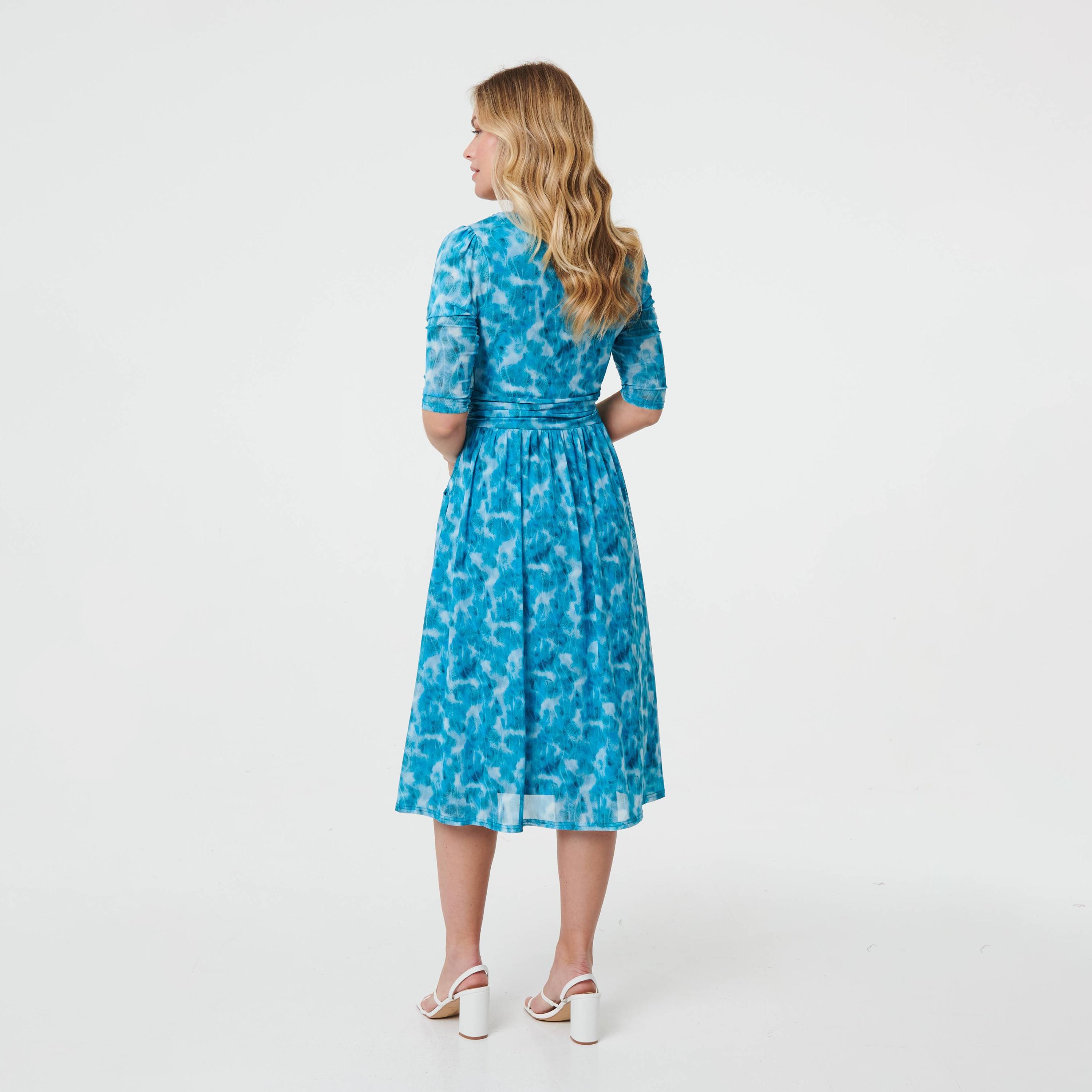Izabel London Abstract Print Surplice Neck Pleated Women's Midi Dress-women-clothing-dresses-image-3