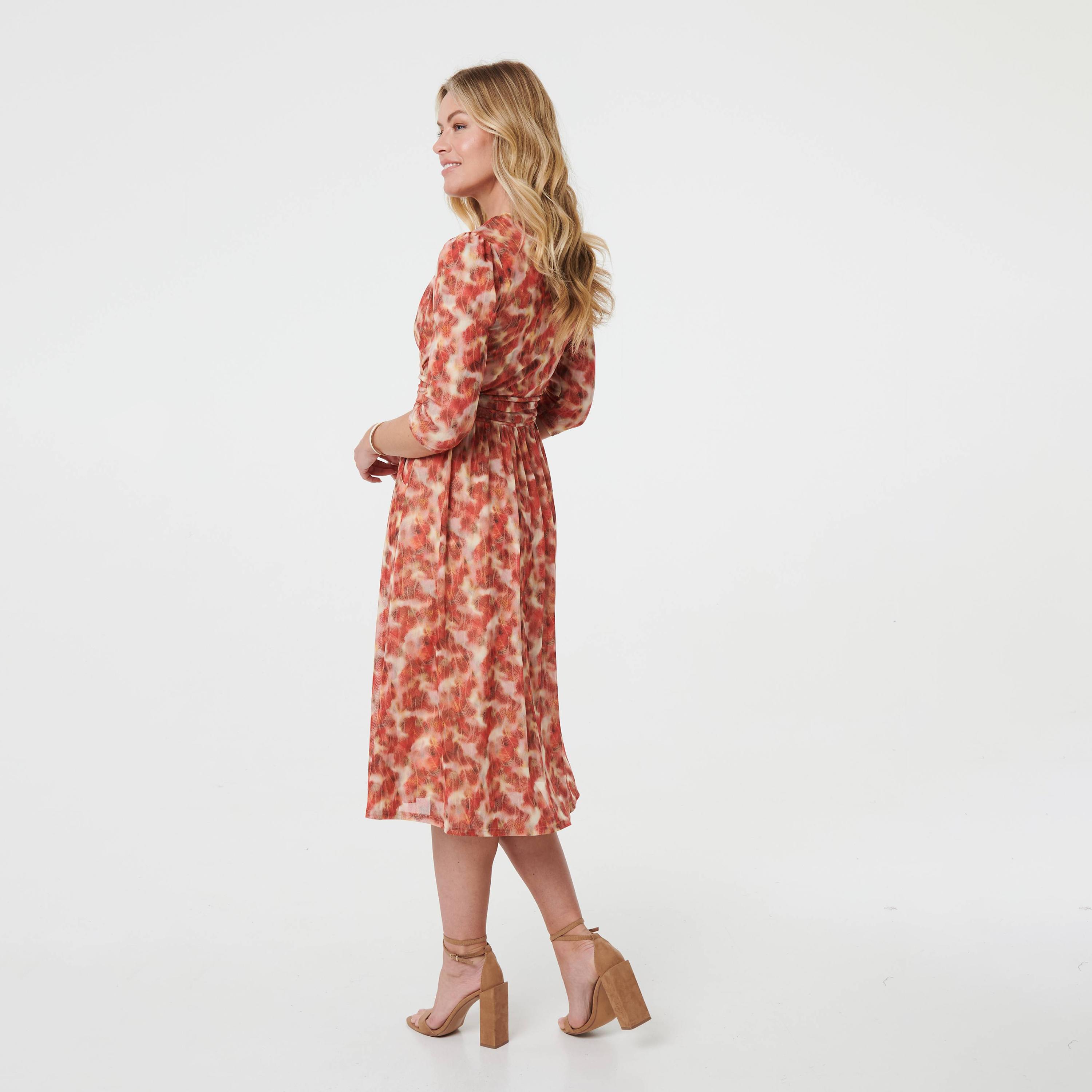 Izabel London Abstract Print Surplice Neck Pleated Women's Midi Dress-women-clothing-dresses-image-3