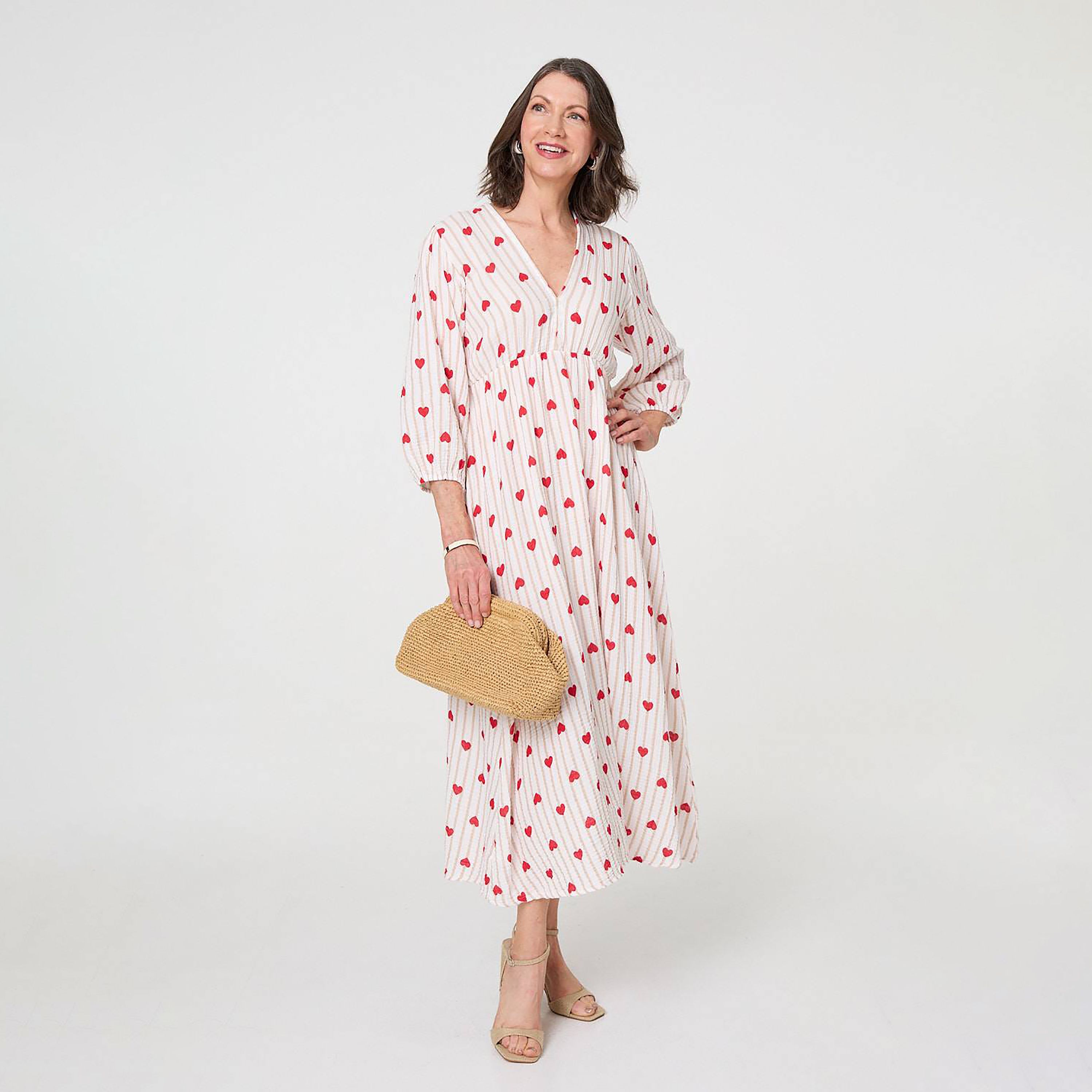 Izabel London Striped & Heart Print Cotton Women's Midi Dress-women-clothing-dresses-image-1