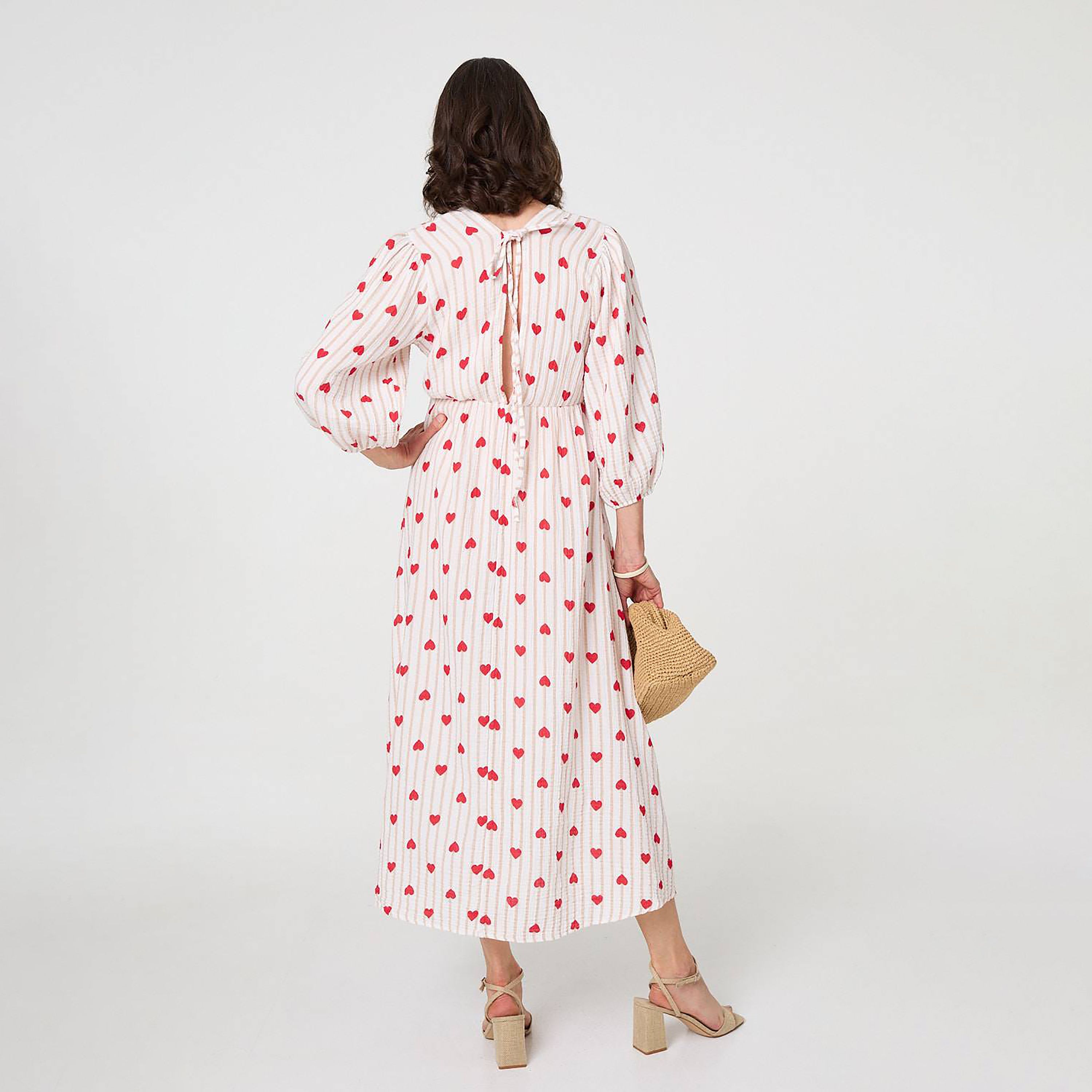 Izabel London Striped & Heart Print Cotton Women's Midi Dress-women-clothing-dresses-image-3