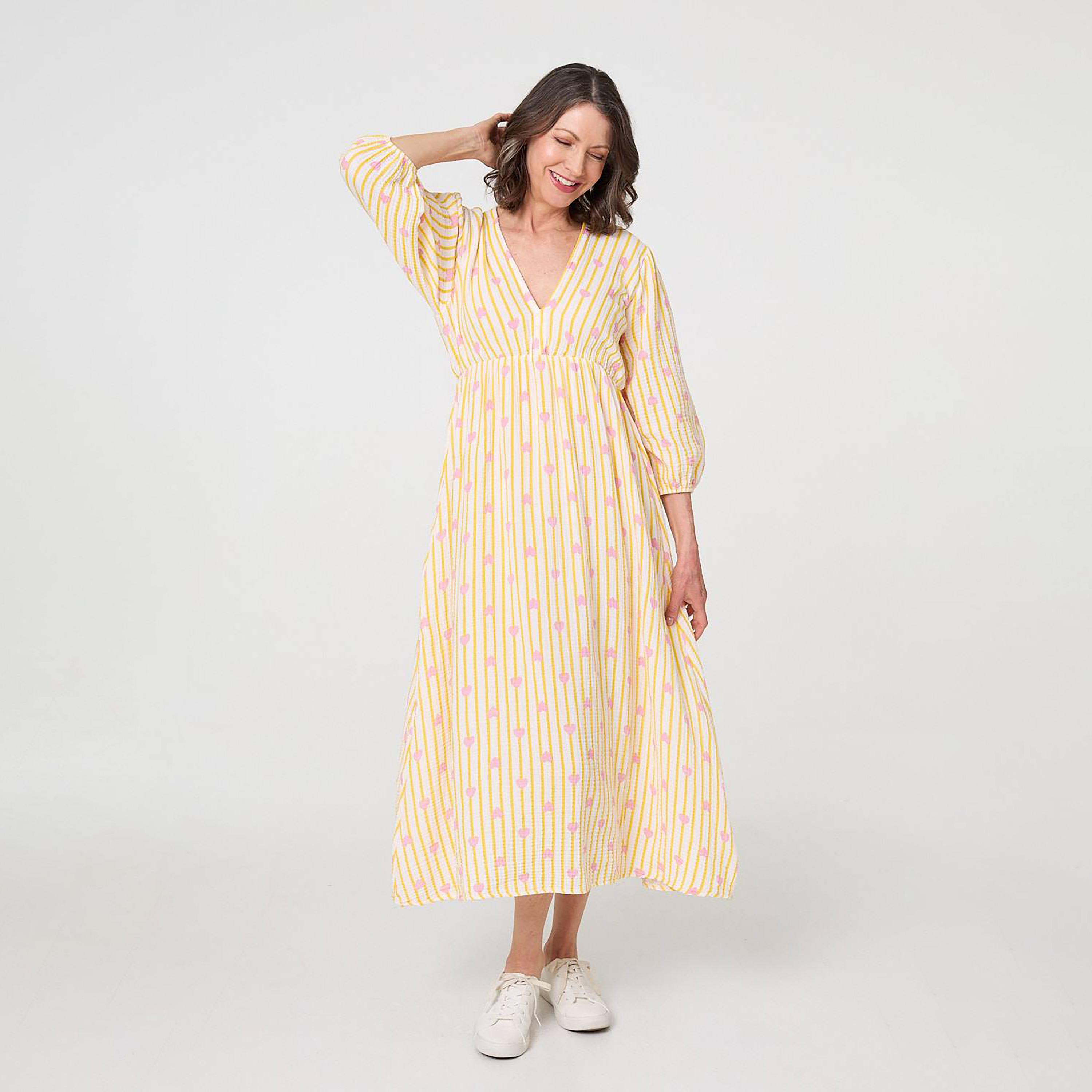 Izabel London Striped & Heart Print Cotton Women's Midi Dress-women-clothing-dresses-image-1