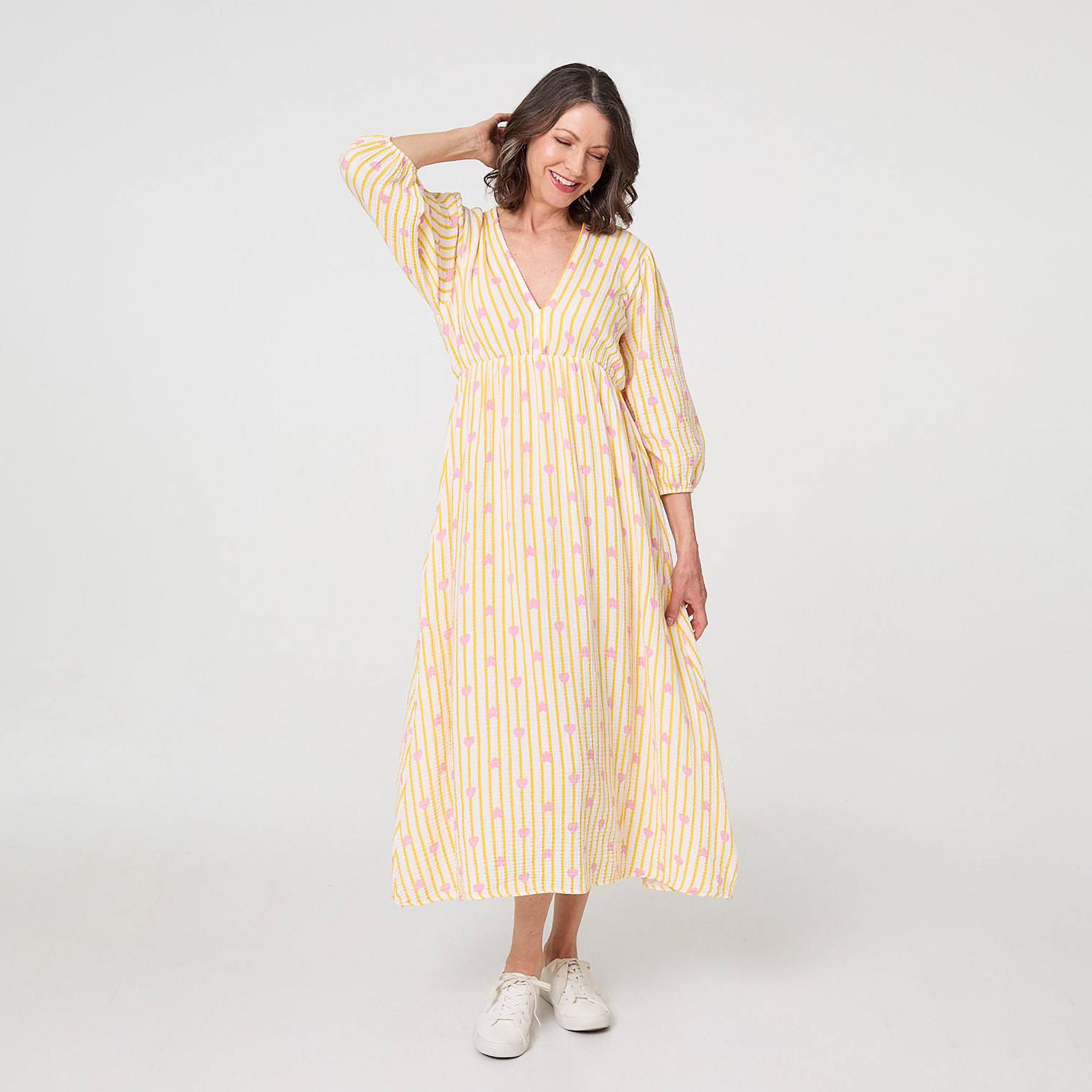 Izabel London Striped & Heart Print Cotton Women's Midi Dress-women-clothing-dresses-image-9