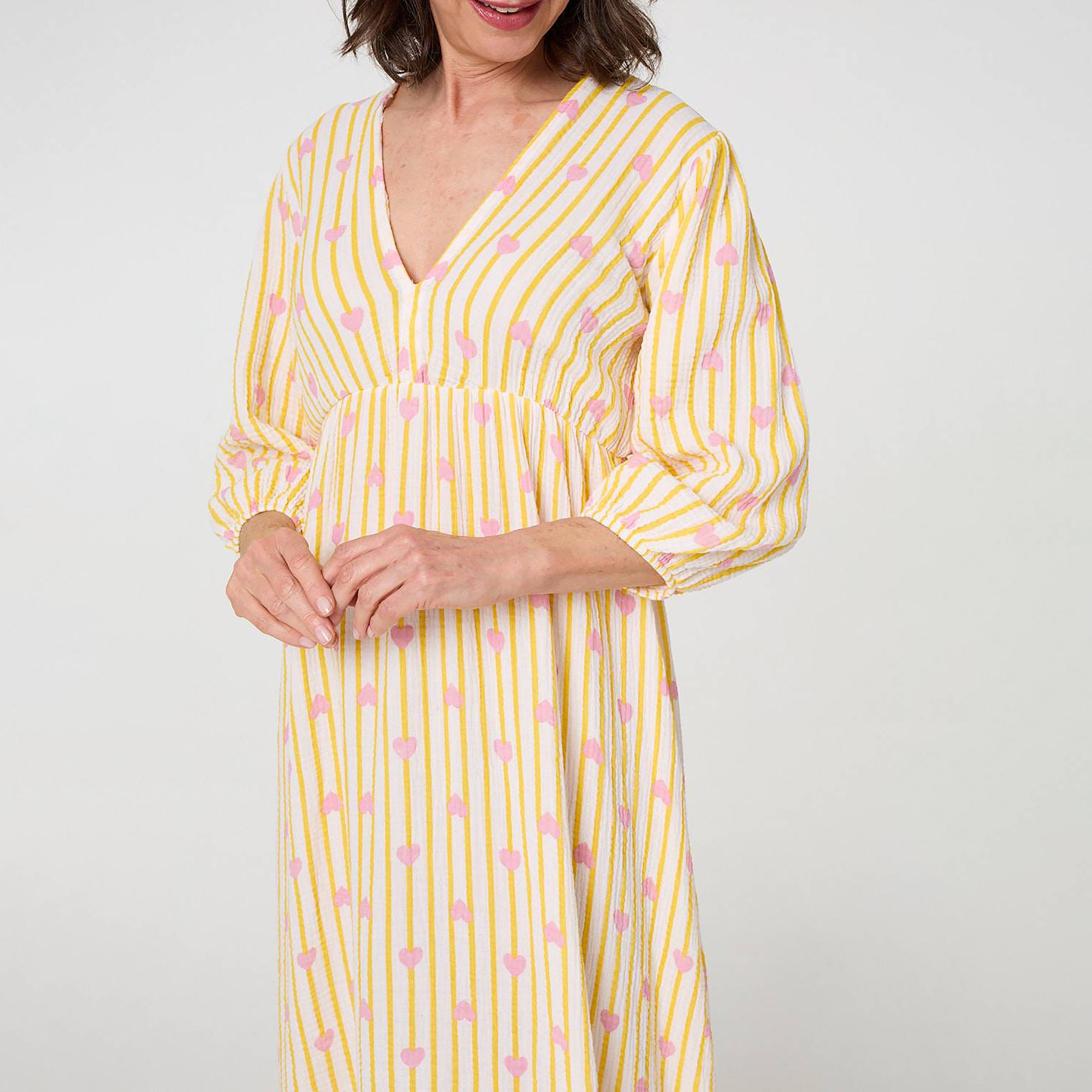 Izabel London Striped & Heart Print Cotton Women's Midi Dress-women-clothing-dresses-image-2