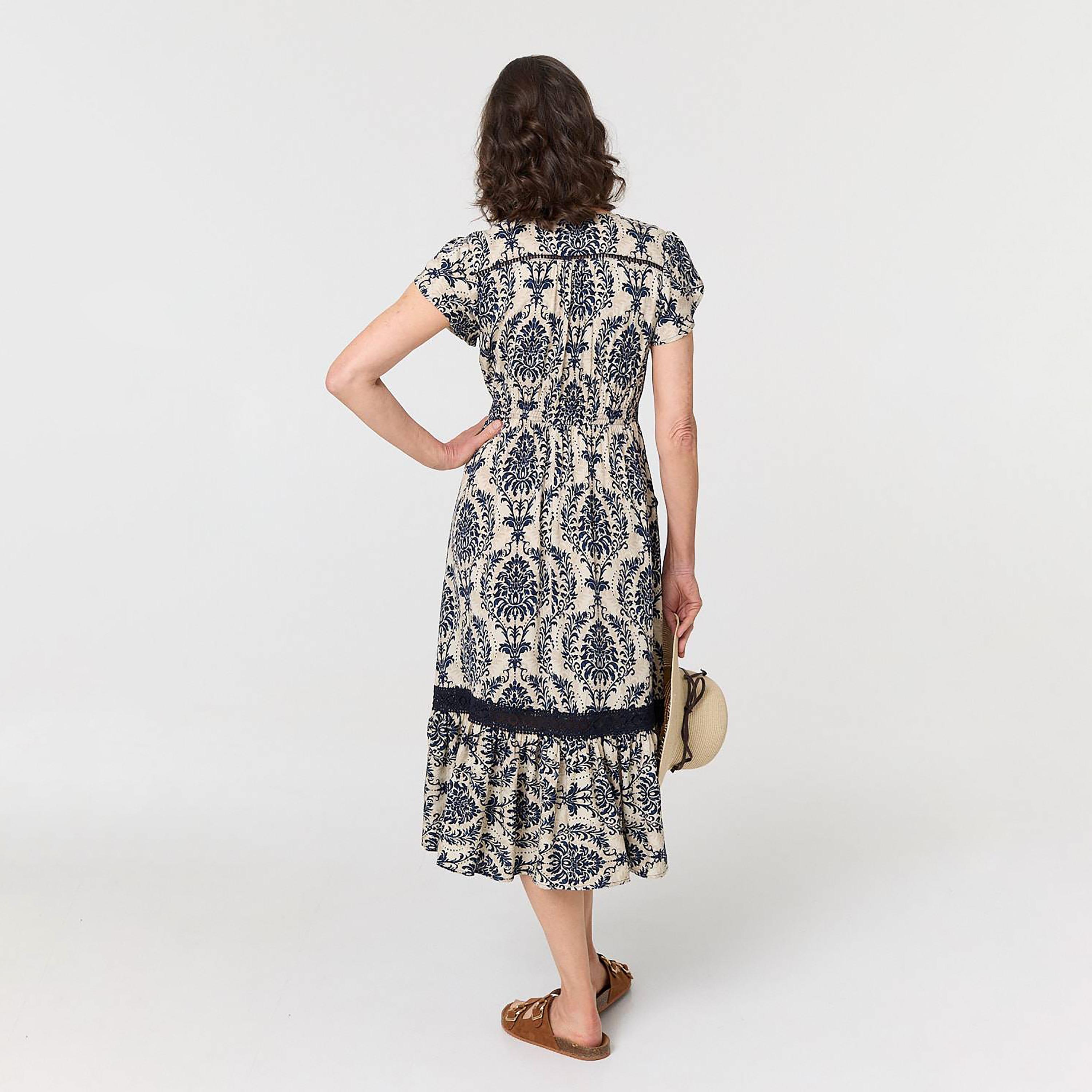 Izabel London Blue Printed Cap Sleeves Women's Midi Dress-women-clothing-dresses-image-4