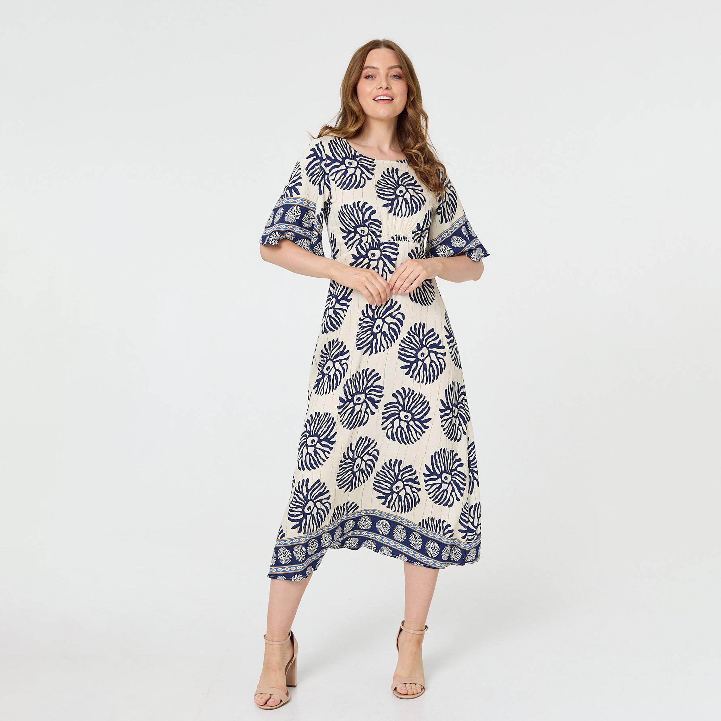 Izabel London Blue Printed Women's Midi Dress-women-clothing-dresses-image-1