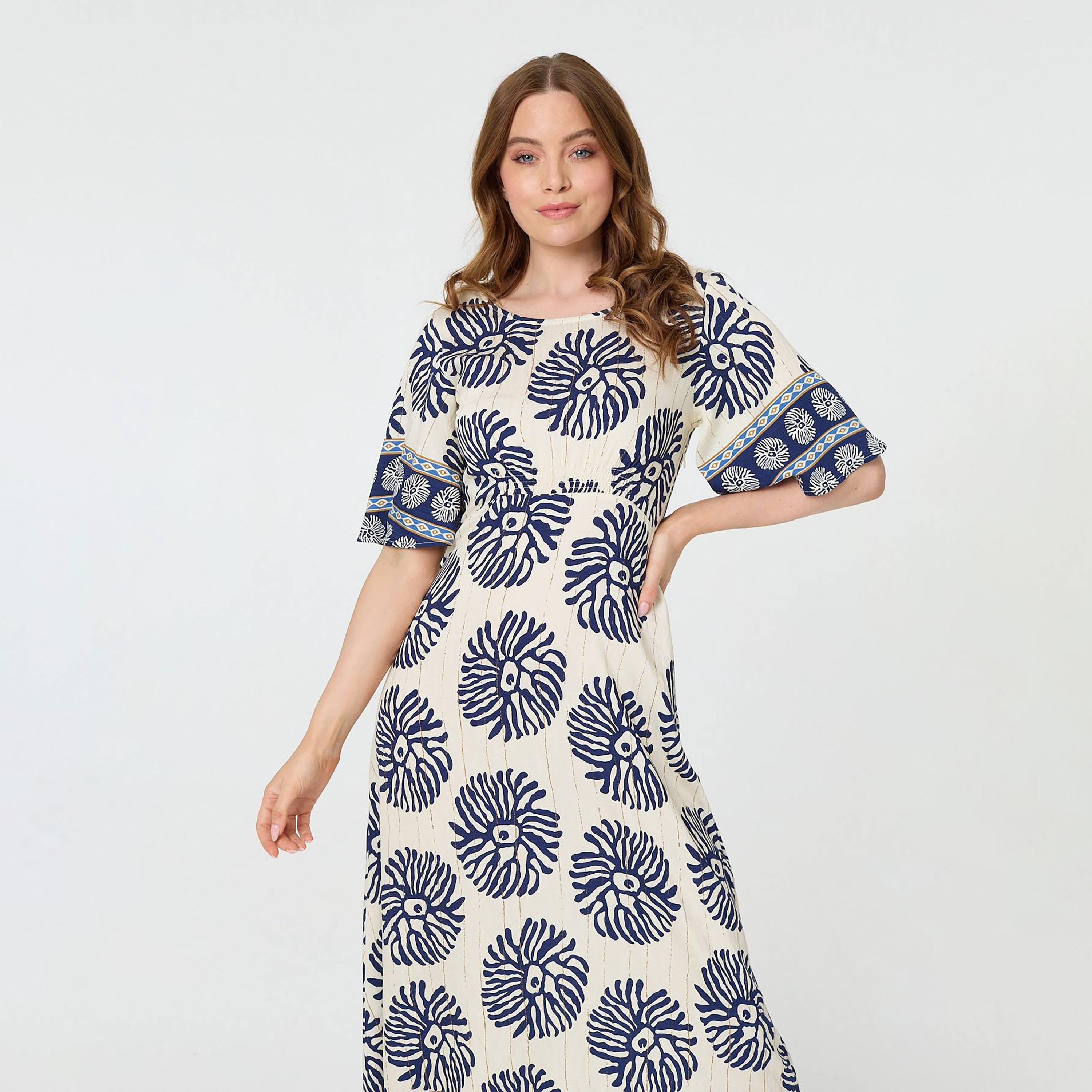 Izabel London Blue Printed Women's Midi Dress-women-clothing-dresses-image-2