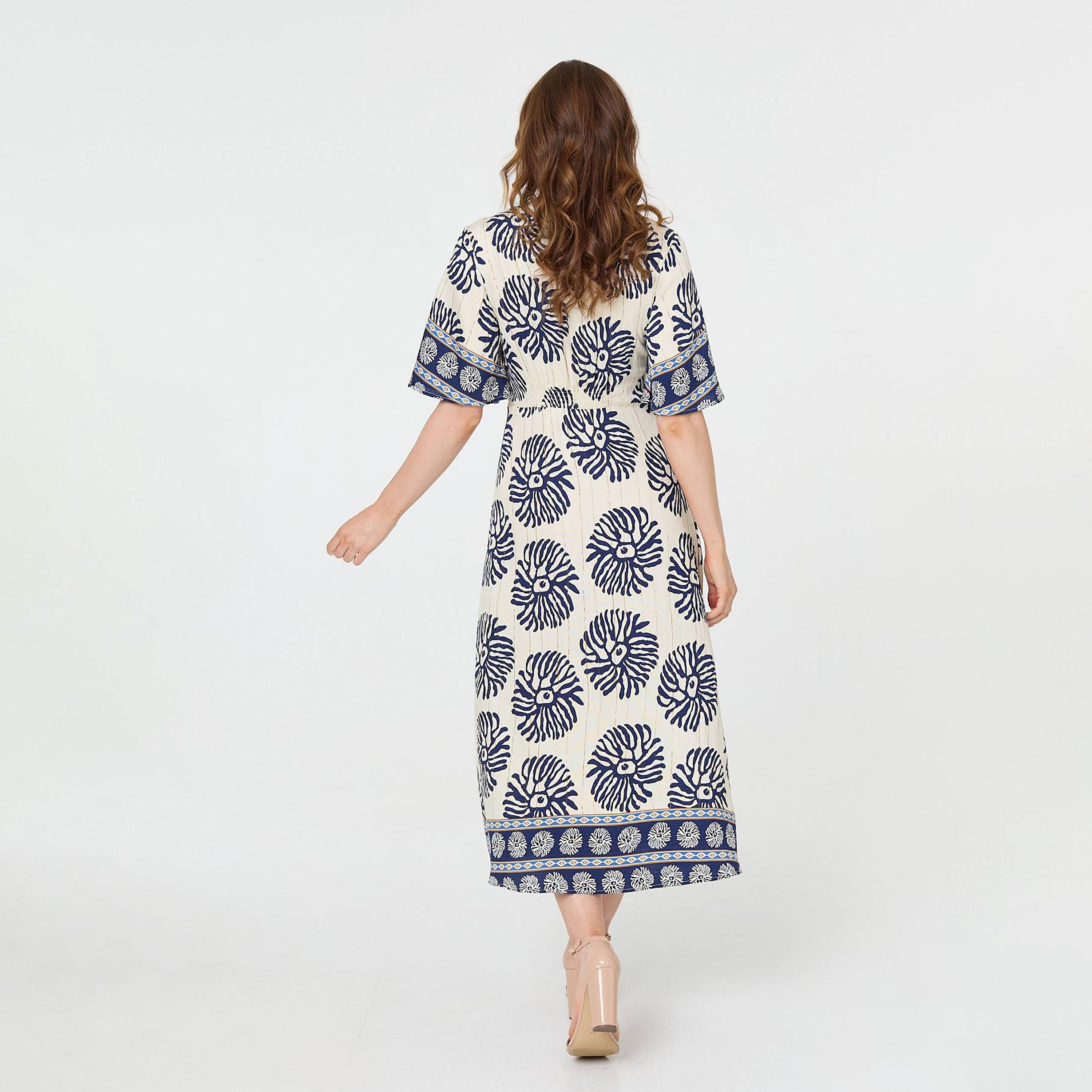 Izabel London Blue Printed Women's Midi Dress-women-clothing-dresses-image-3
