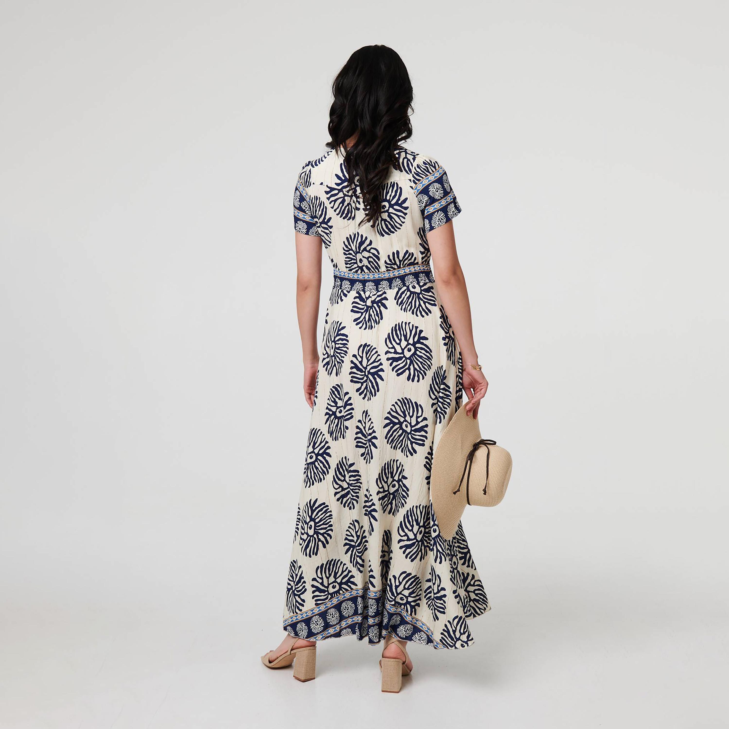 Izabel London Blue Printed Fit & Flared Women's Maxi Dress-women-clothing-dresses-image-3