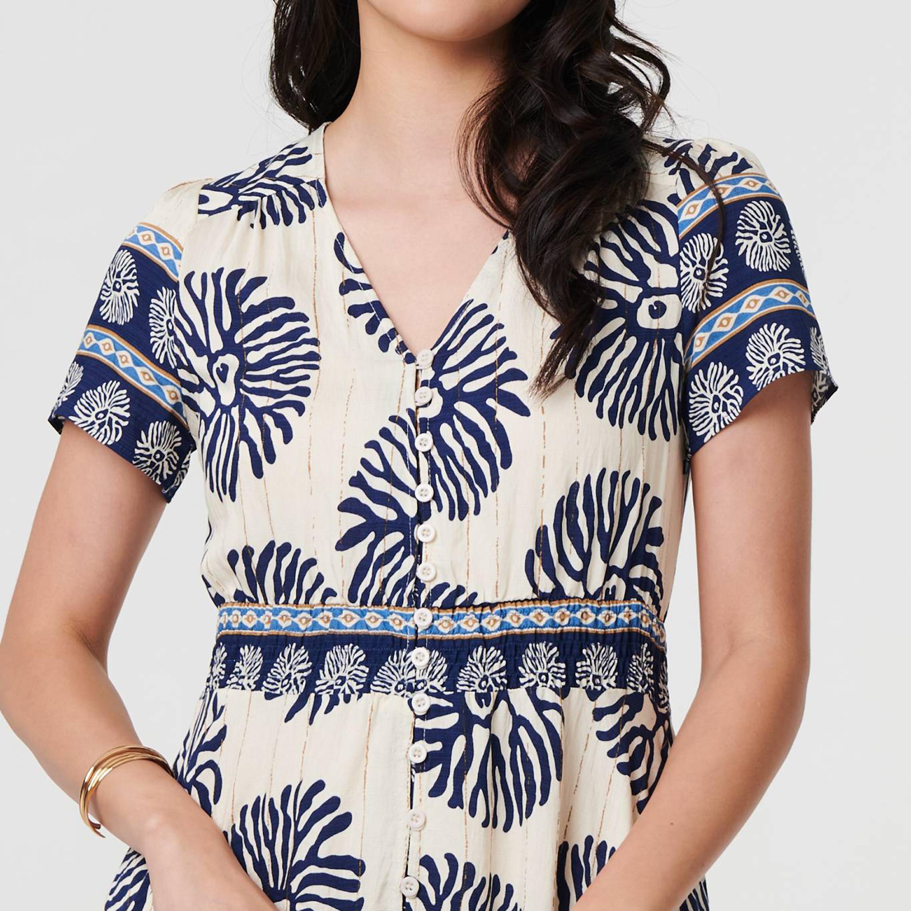 Izabel London Blue Printed Fit & Flared Women's Maxi Dress-women-clothing-dresses-image-4