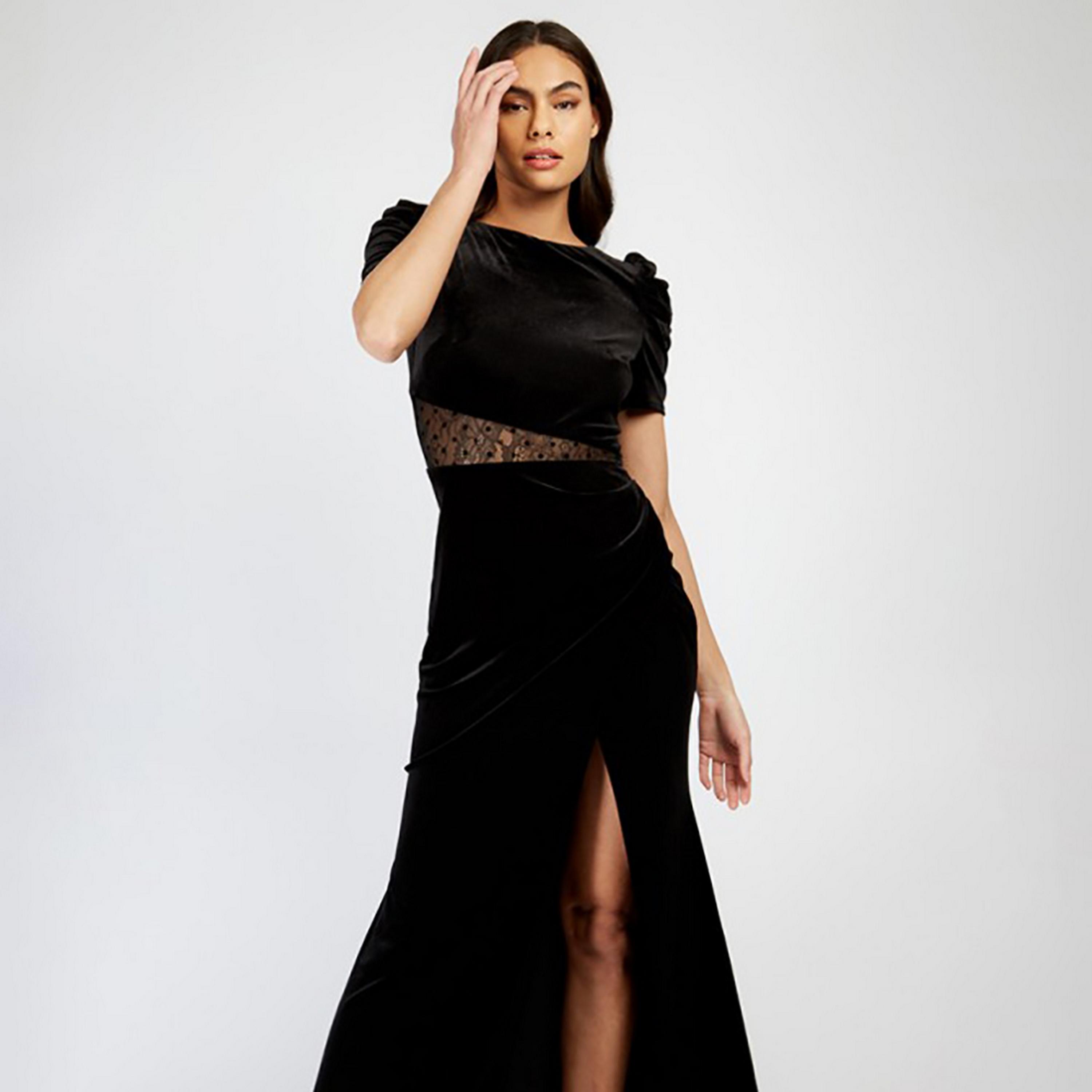 Little Mistress Black Plain Puff Sleeves Evening Bodycon Maxi Women's Dress-women-clothing-dresses-image-1