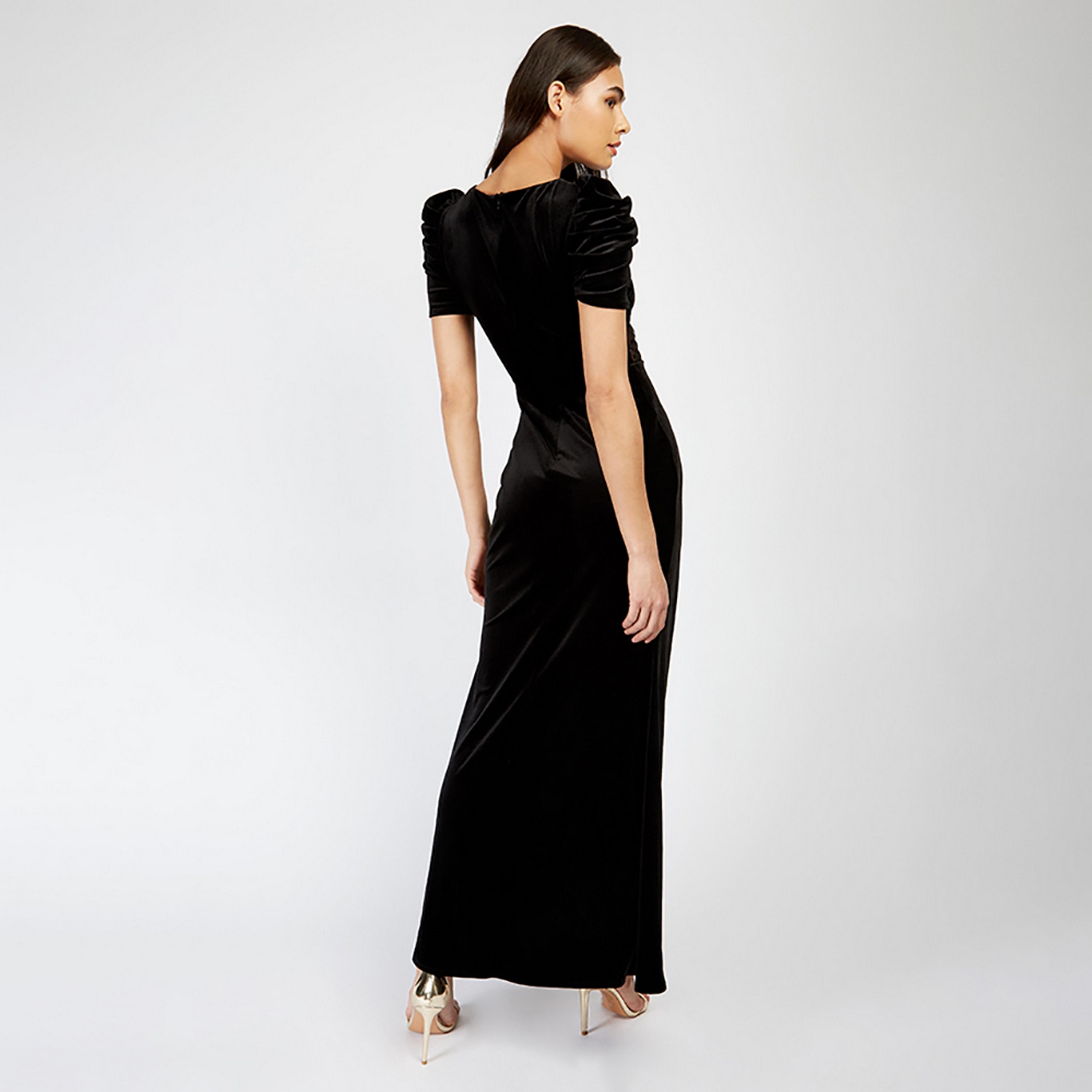 Little Mistress Black Plain Puff Sleeves Evening Bodycon Maxi Women's Dress-women-clothing-dresses-image-3