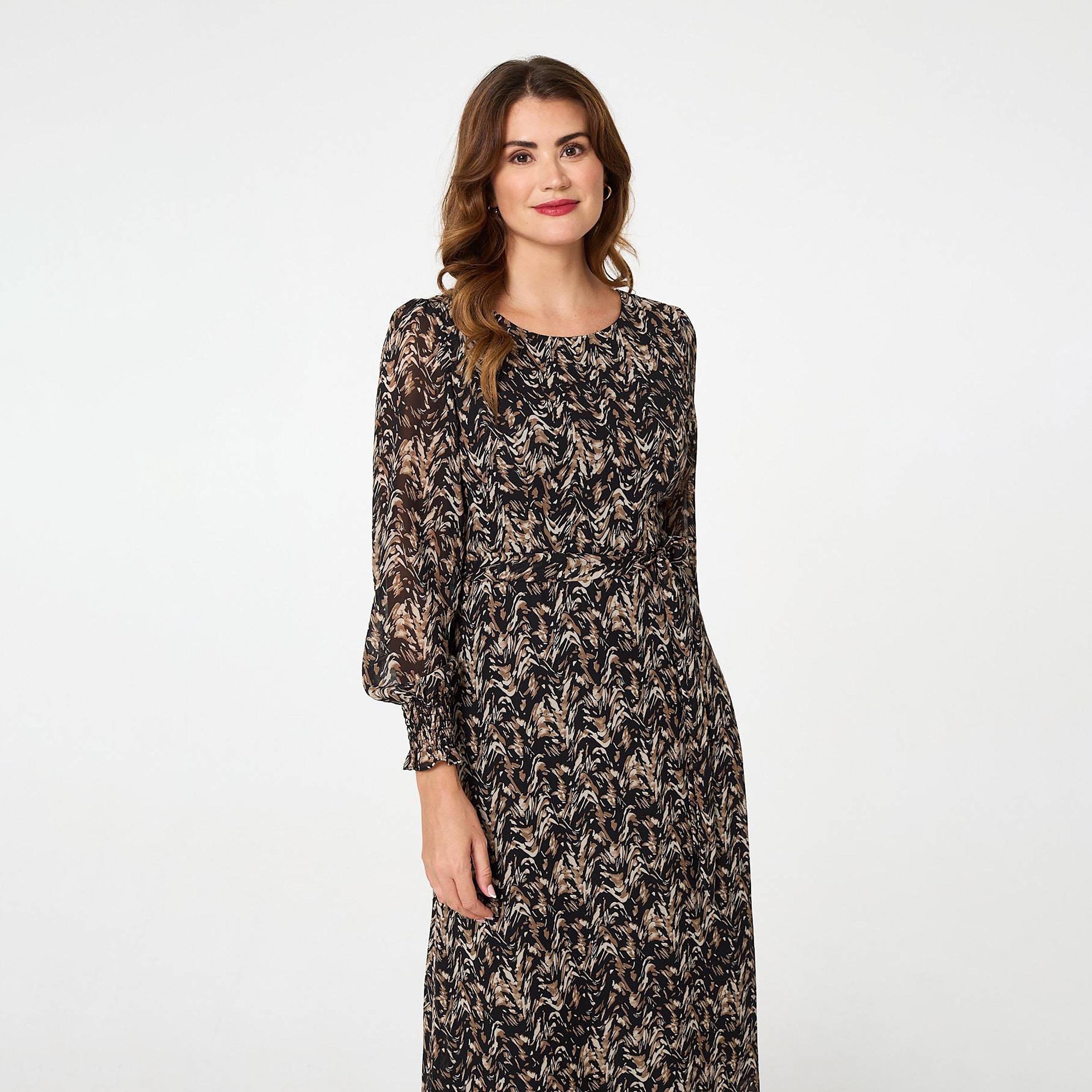 Izabel London Black Abstract Print Bishop Sleeves Women's Maxi Dress-women-clothing-dresses-image-2