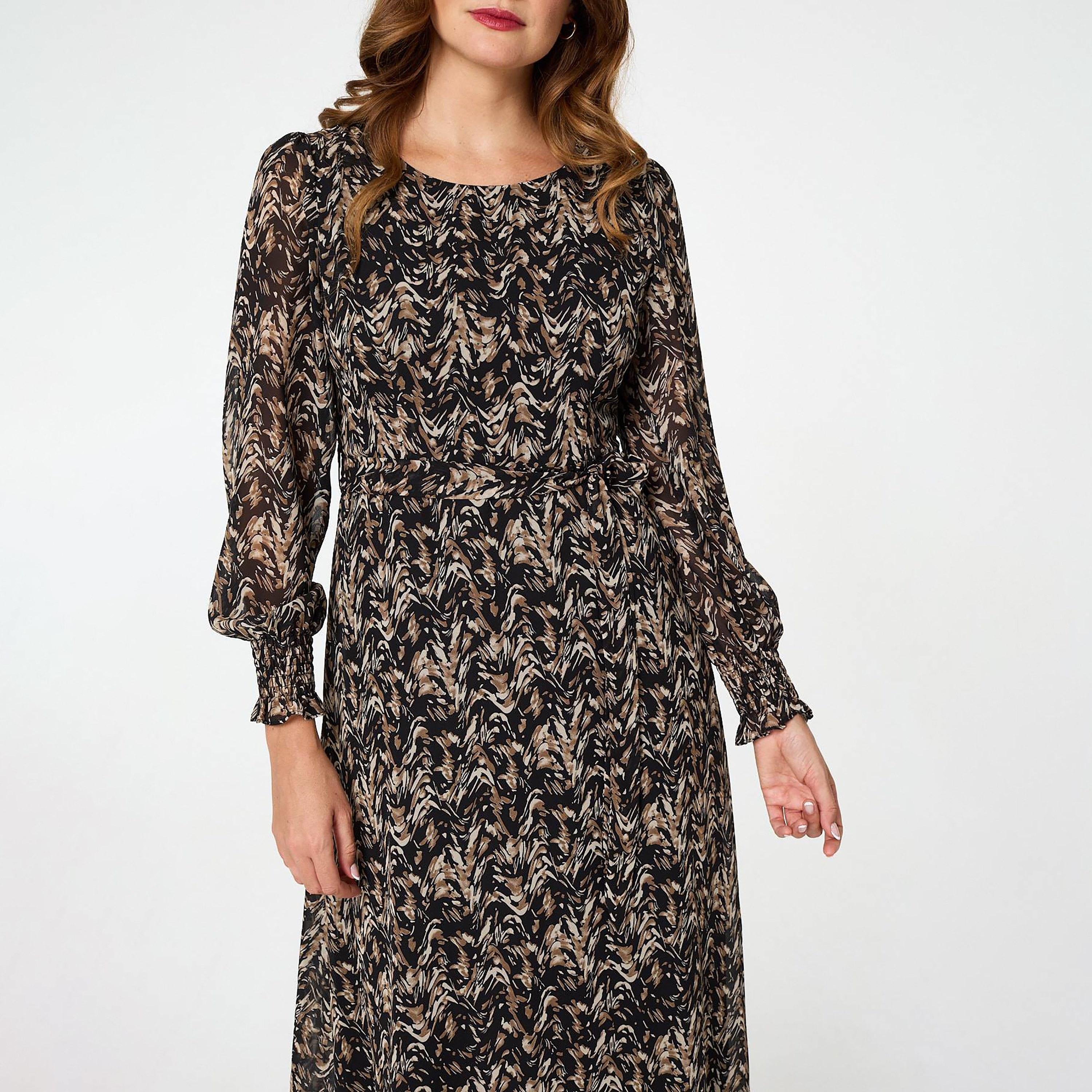 Izabel London Black Abstract Print Bishop Sleeves Women's Maxi Dress-women-clothing-dresses-image-4