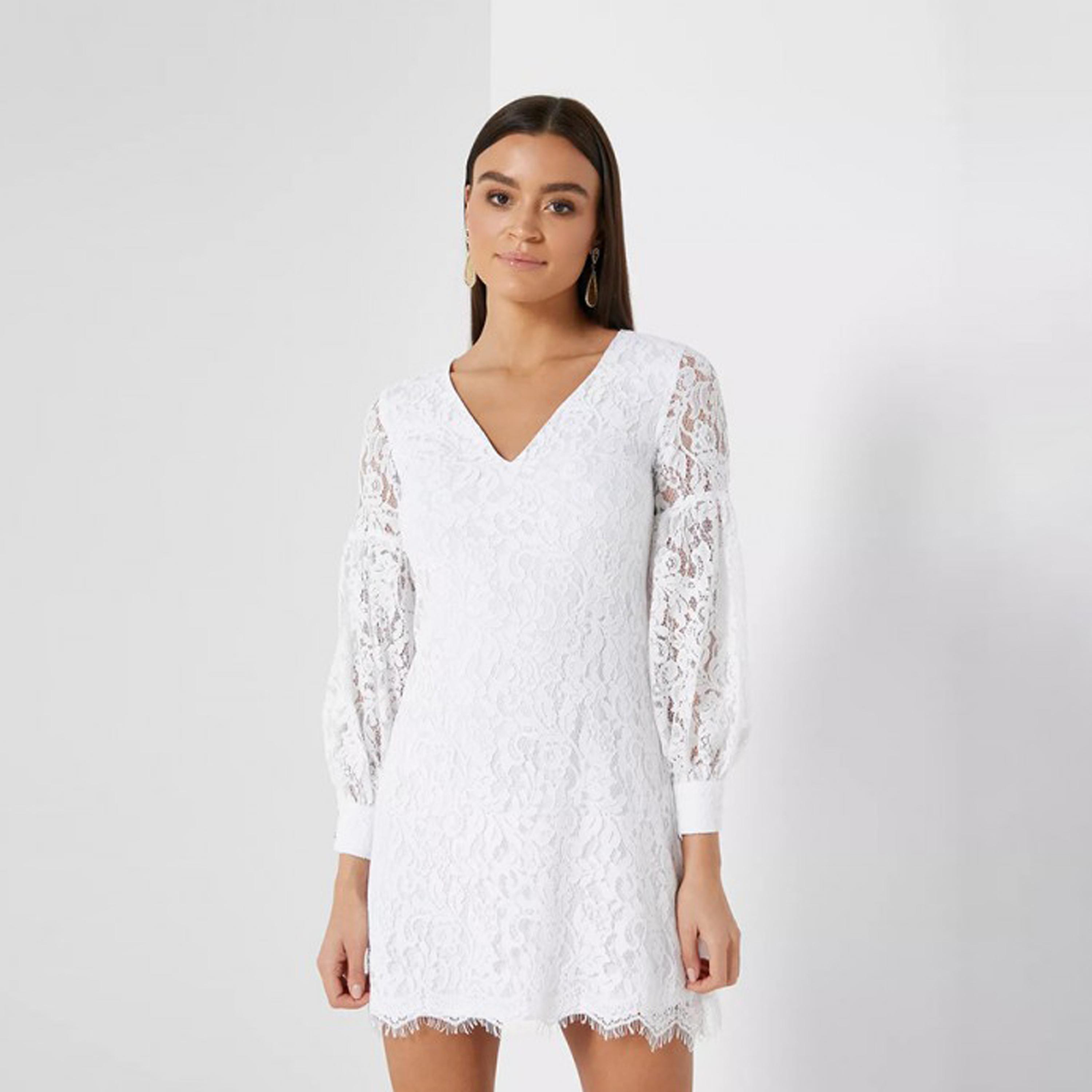 فستان قصير مزين بالدانتيل بلون أبيض من ليتل ميستريس -women-clothing-dresses-image-1