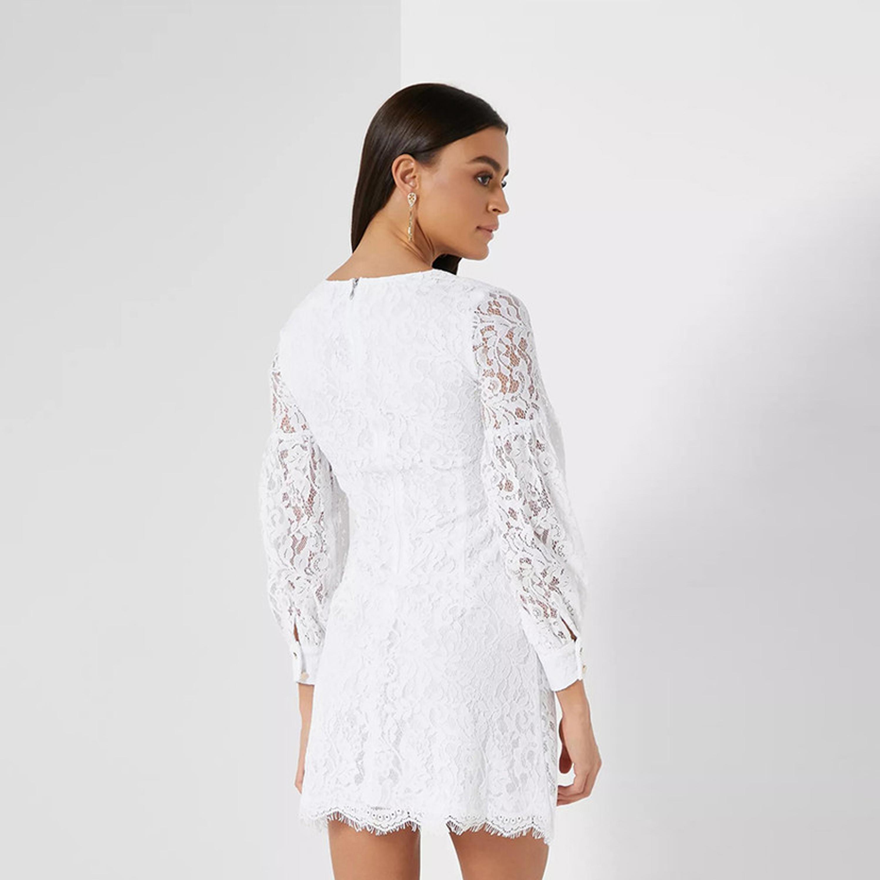 فستان قصير مزين بالدانتيل بلون أبيض من ليتل ميستريس -women-clothing-dresses-image-3