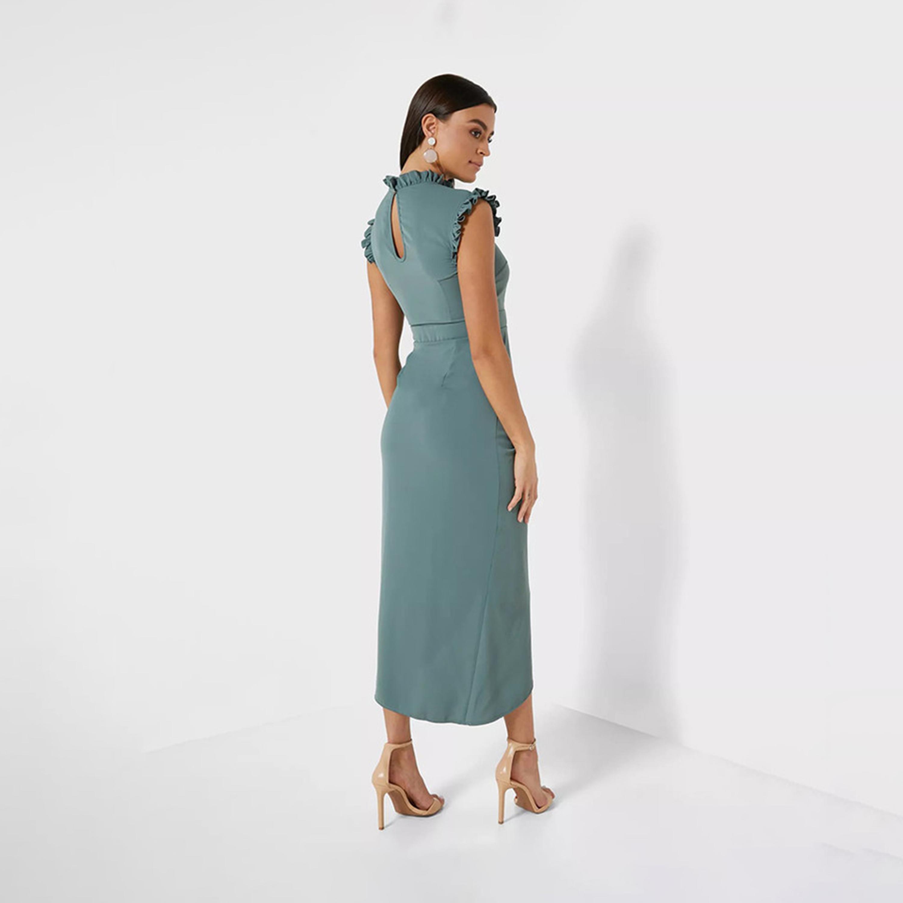 Little Mistress Green Lace Ruffled Neck Midi Dress-women-clothing-dresses-image-3