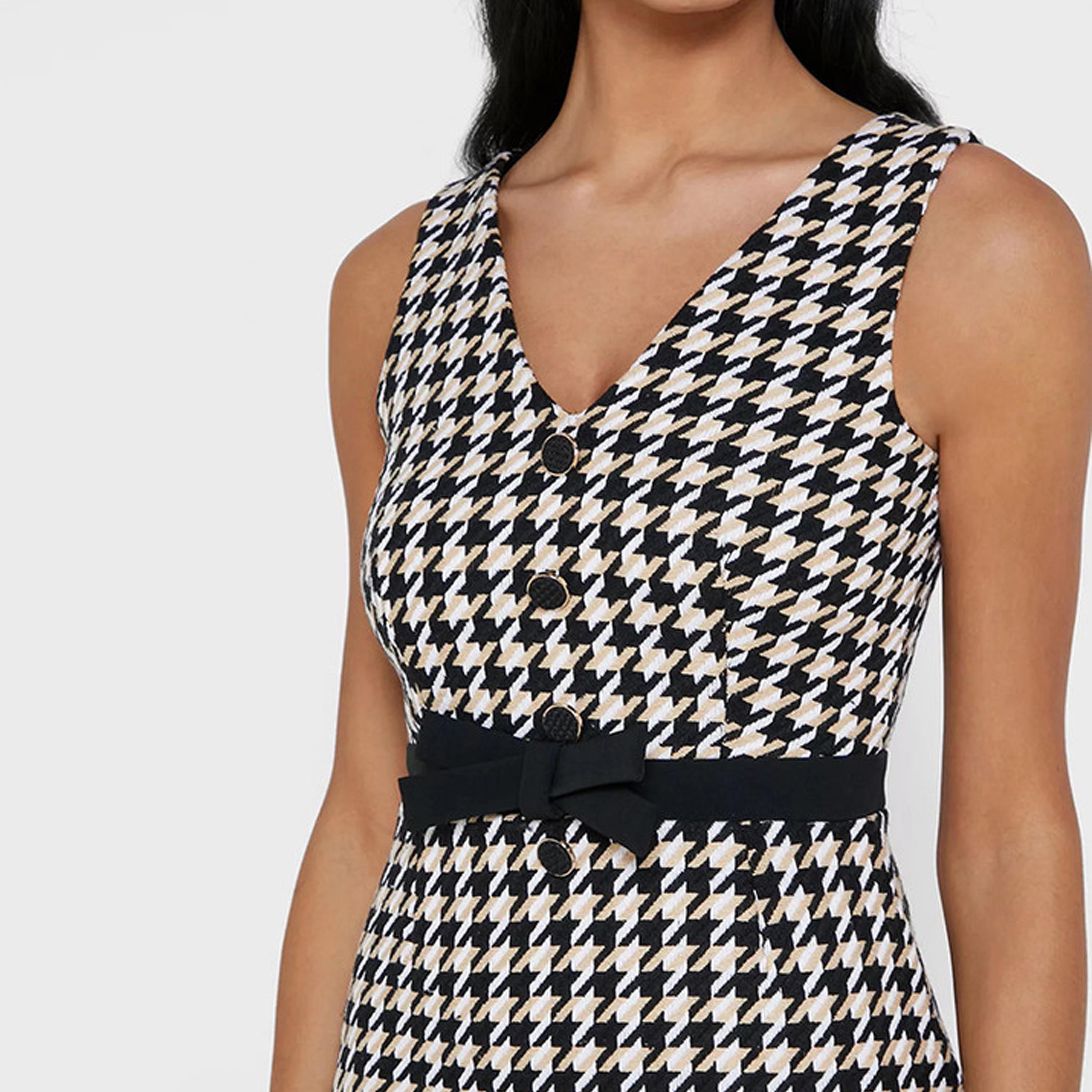 فستان قصير سكيتر بمتعدد الألوان ذو هاوند توث من ليتل ميستريس -women-clothing-dresses-image-2