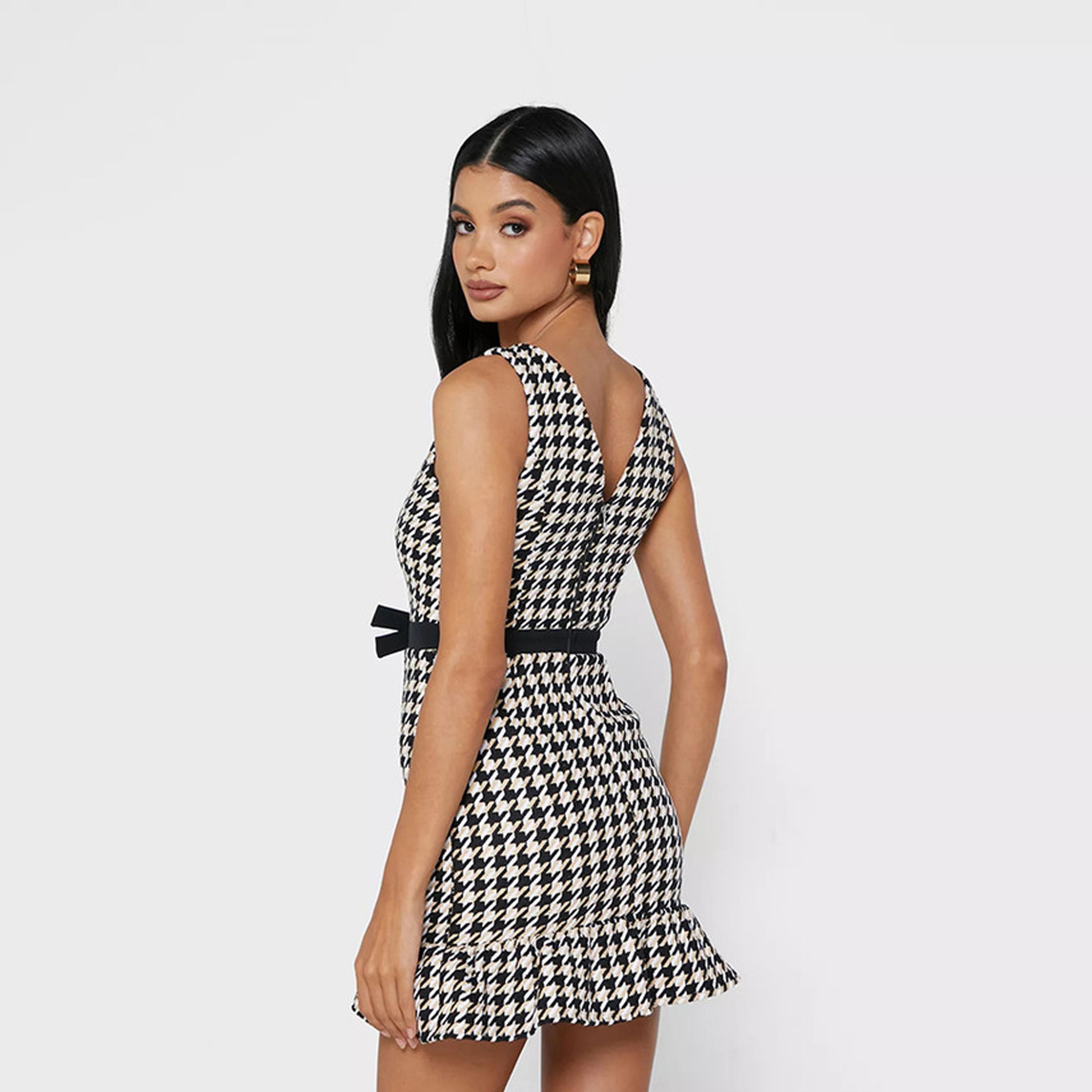 Little Mistress Multicolour Hound Tooth Skater Mini Dress-women-clothing-dresses-image-3