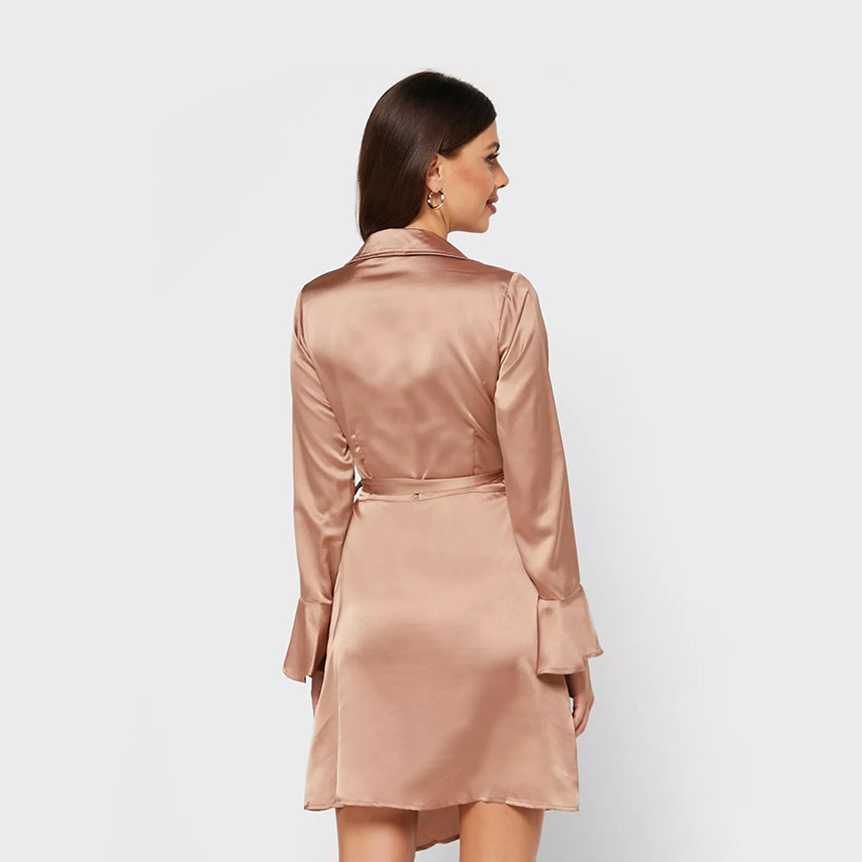 فستان وردي بياقة قميص ملفوف قصير من ليتل ميسترس -women-clothing-dresses-image-3
