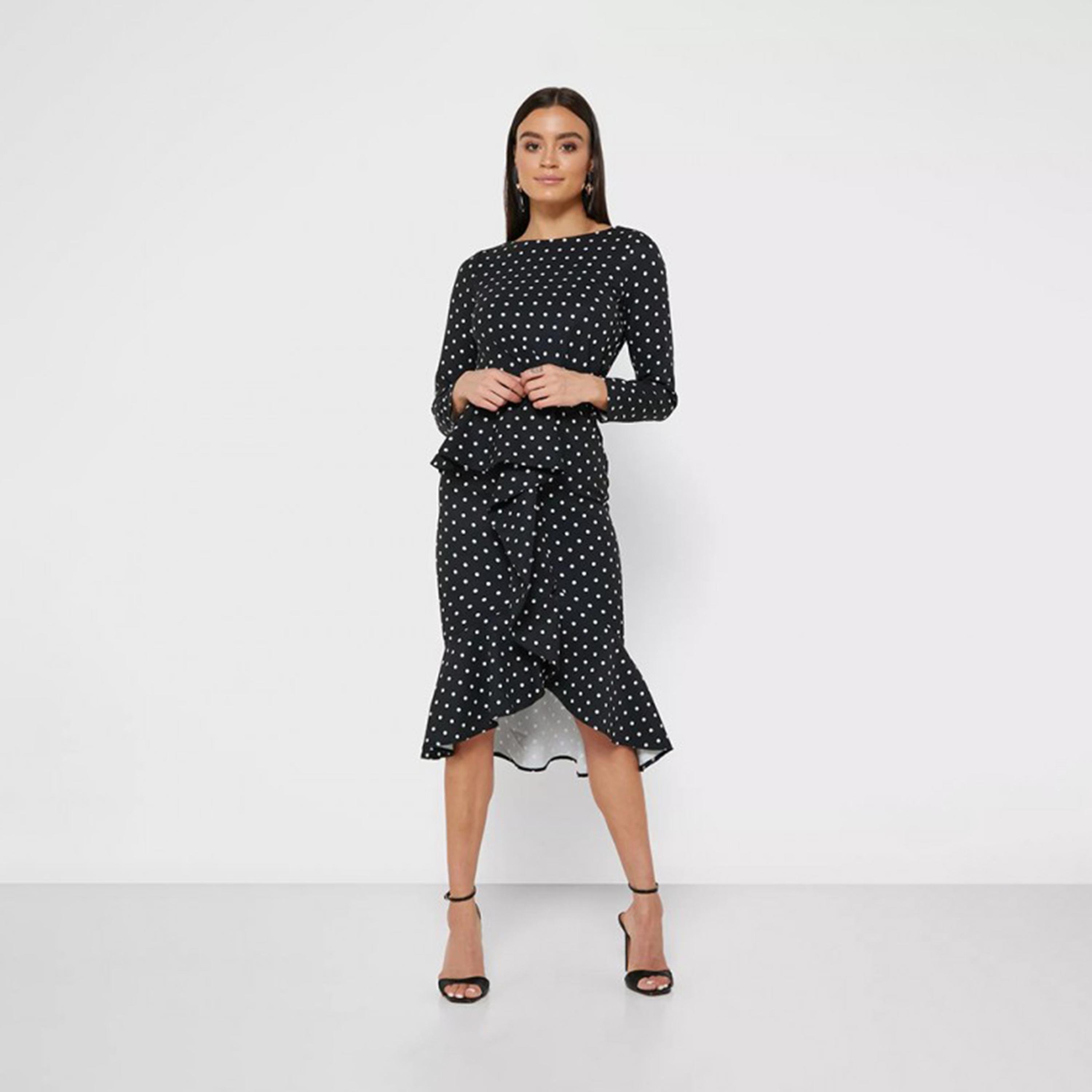Little Mistress Black Polka Dot Tulip Midi Dress-women-clothing-dresses-image-1