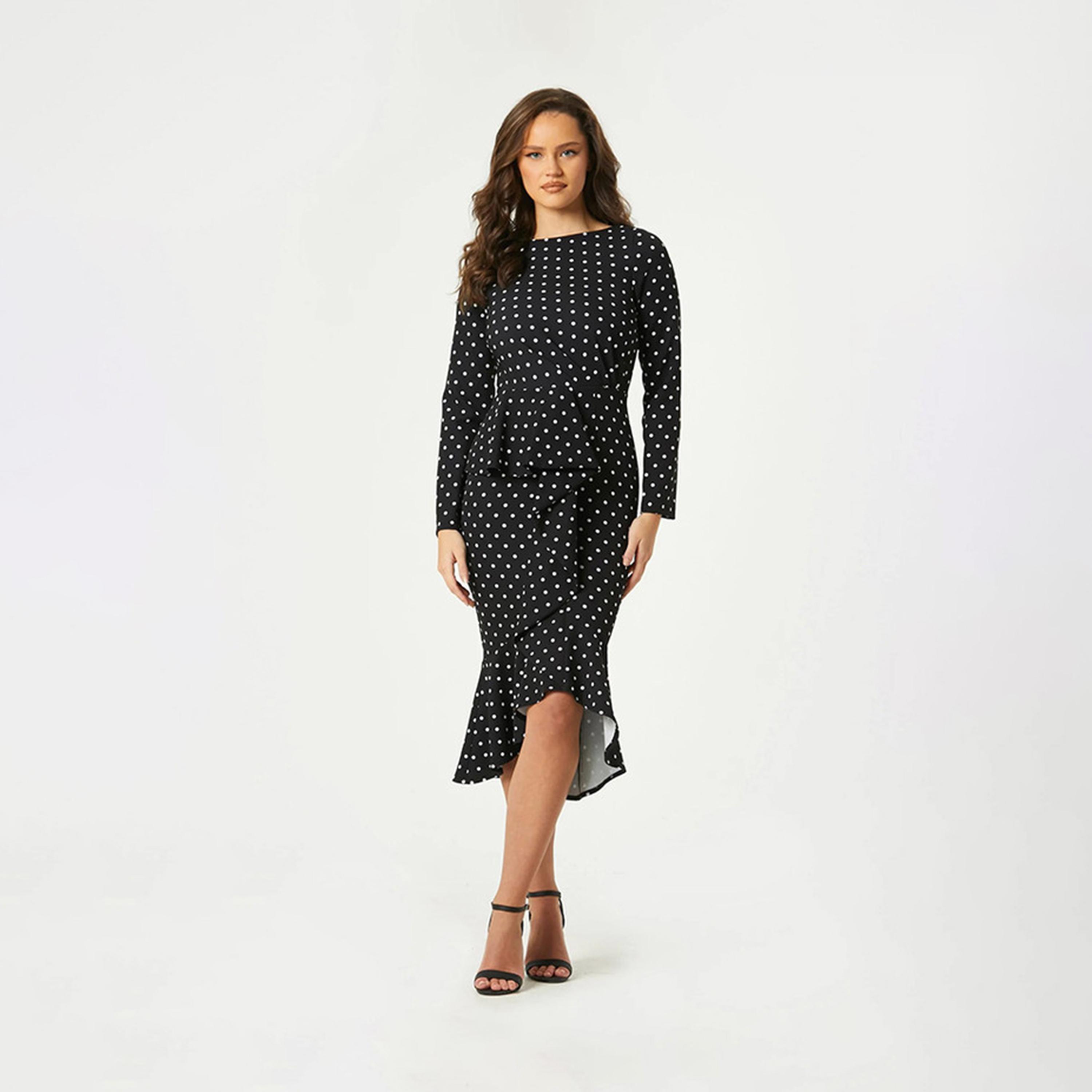 Little Mistress Black Polka Dot Tulip Midi Dress-women-clothing-dresses-image-2