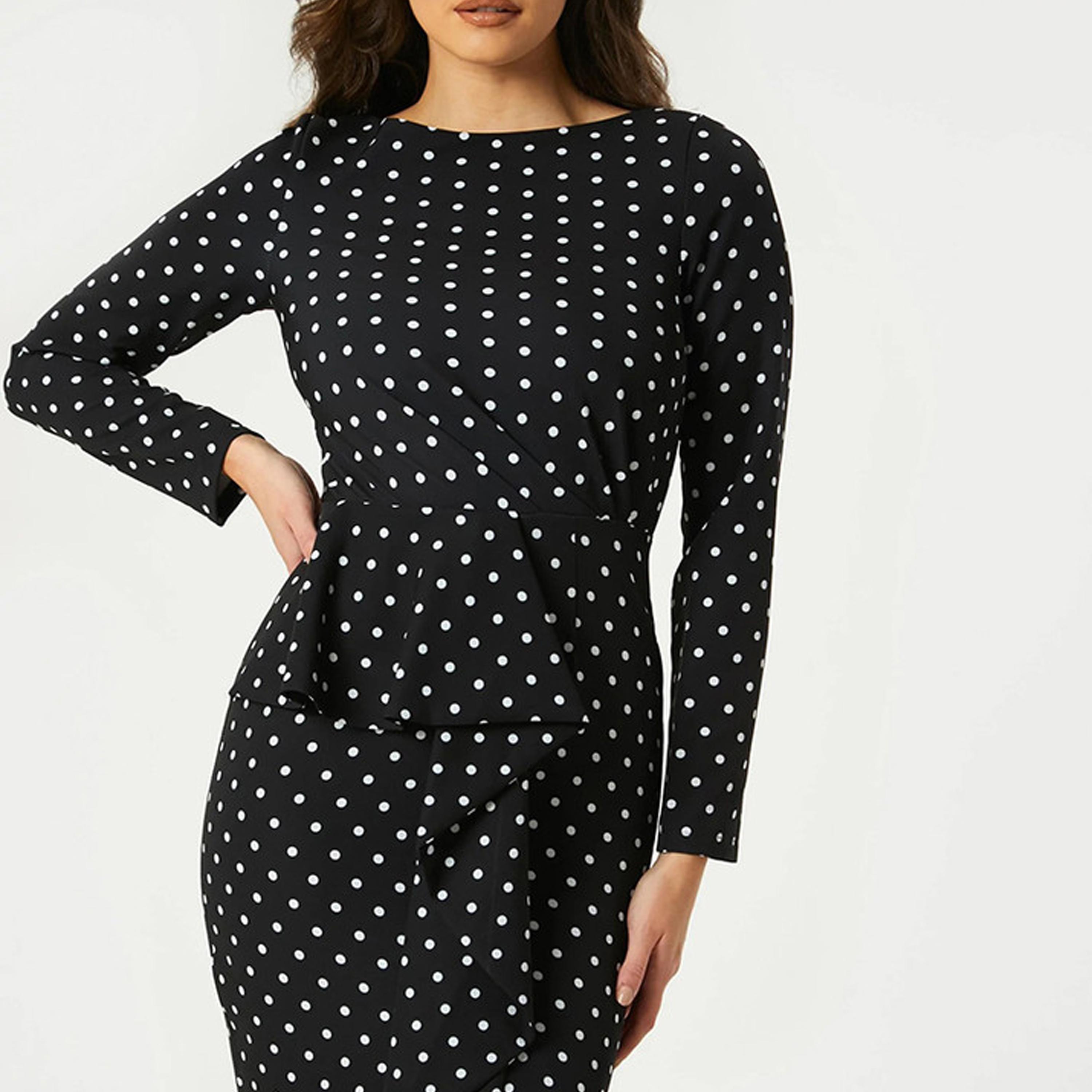 Little Mistress Black Polka Dot Tulip Midi Dress-women-clothing-dresses-image-3
