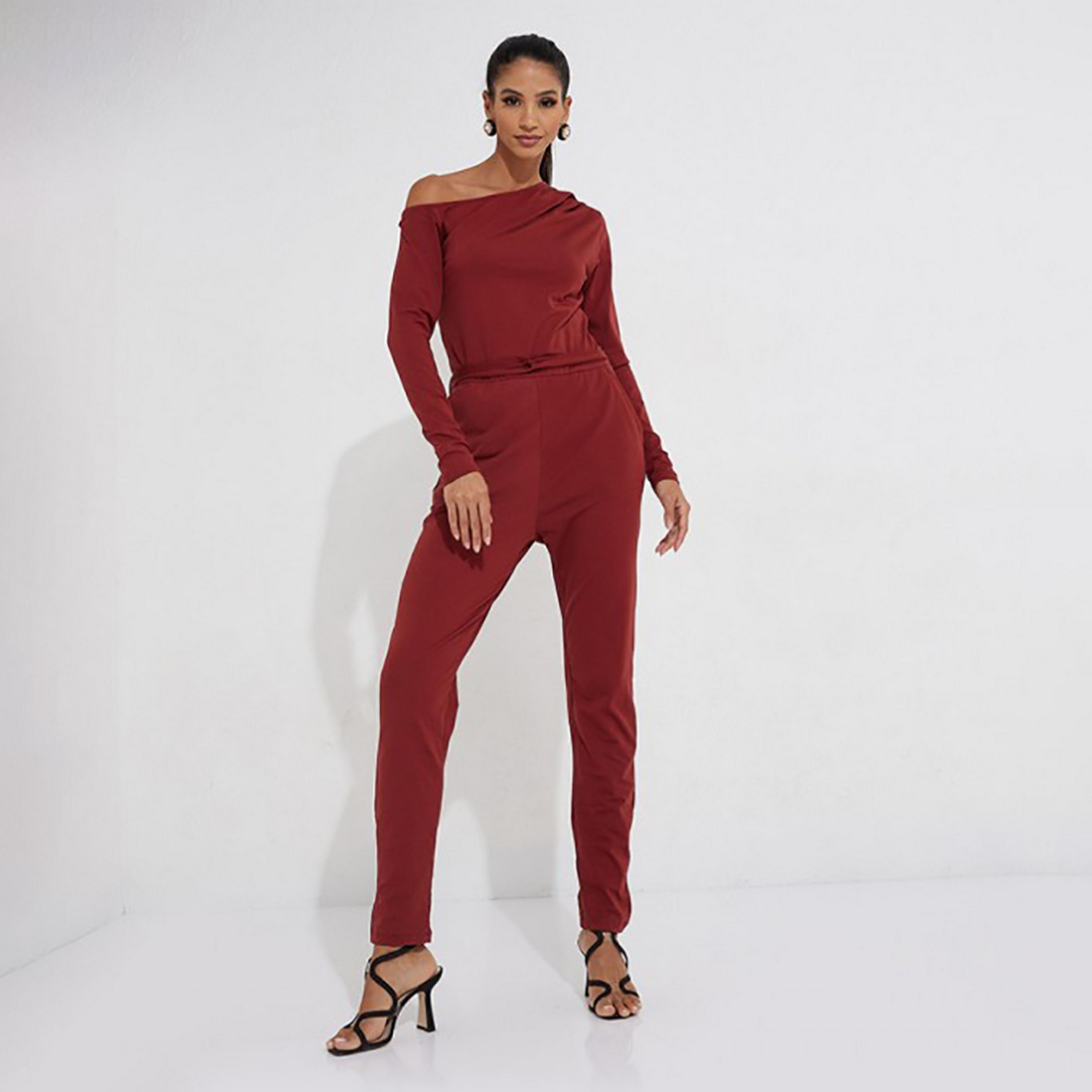 Little Mistress Red Plain One Shoulder Women's Jumpsuit-women-clothing-jumpsuits-image-1