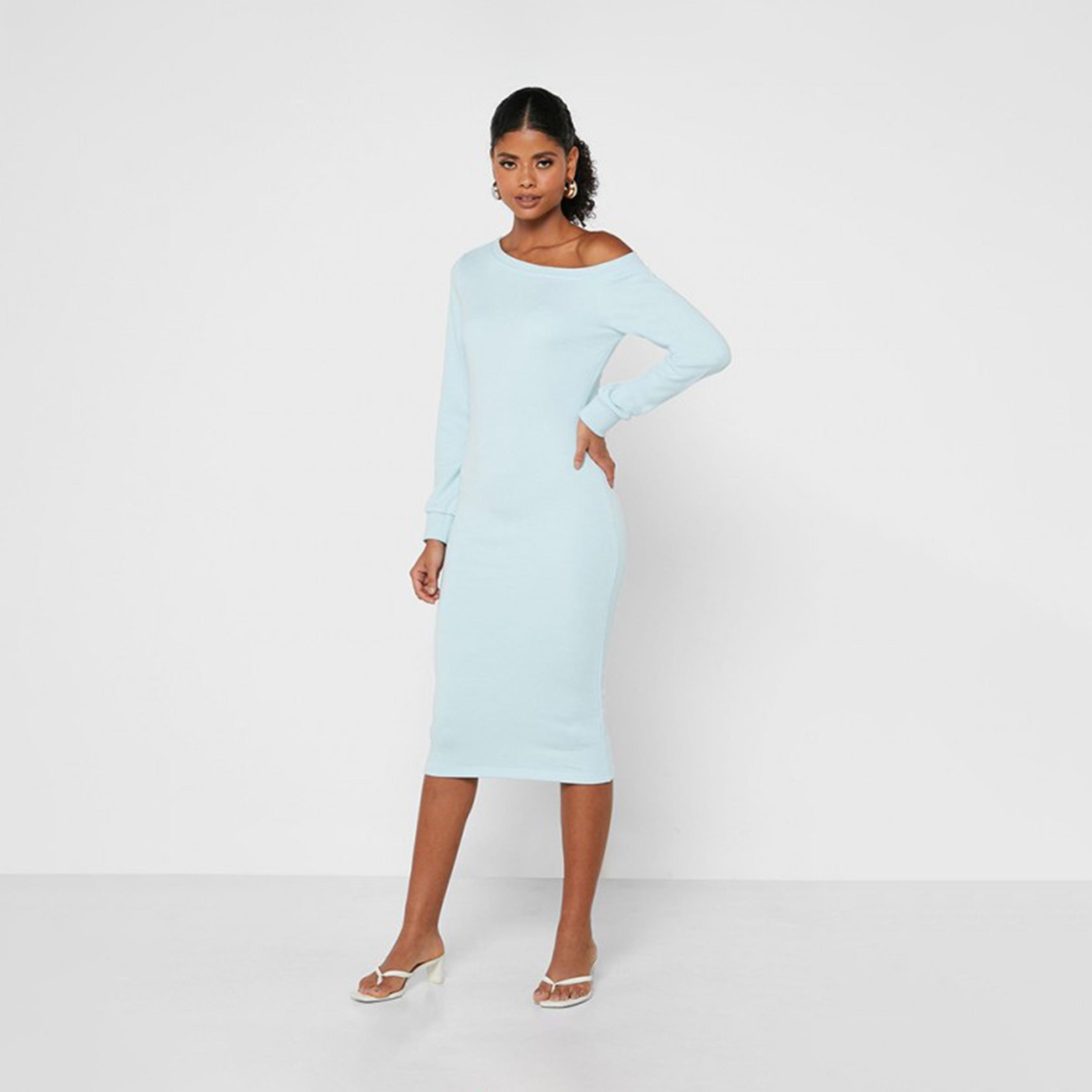 فستان ميدي بوديكون بكتف واحد من ليتل ميسترس باللون الأزرق الفاتح -women-clothing-dresses-image-1