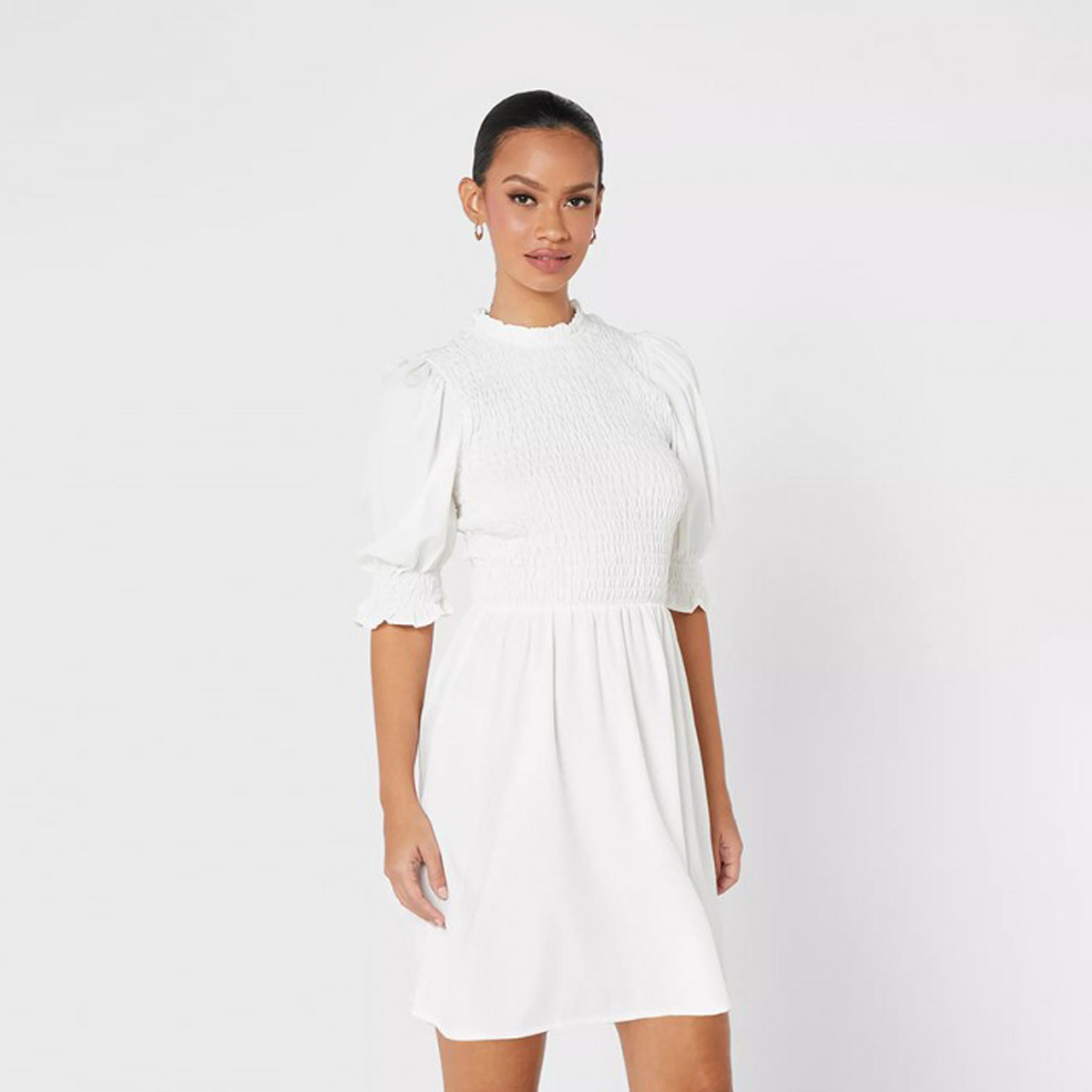 فستان قصير برقبة مكشكشة بلون ابیض من ليتل ميسترس -women-clothing-dresses-image-1