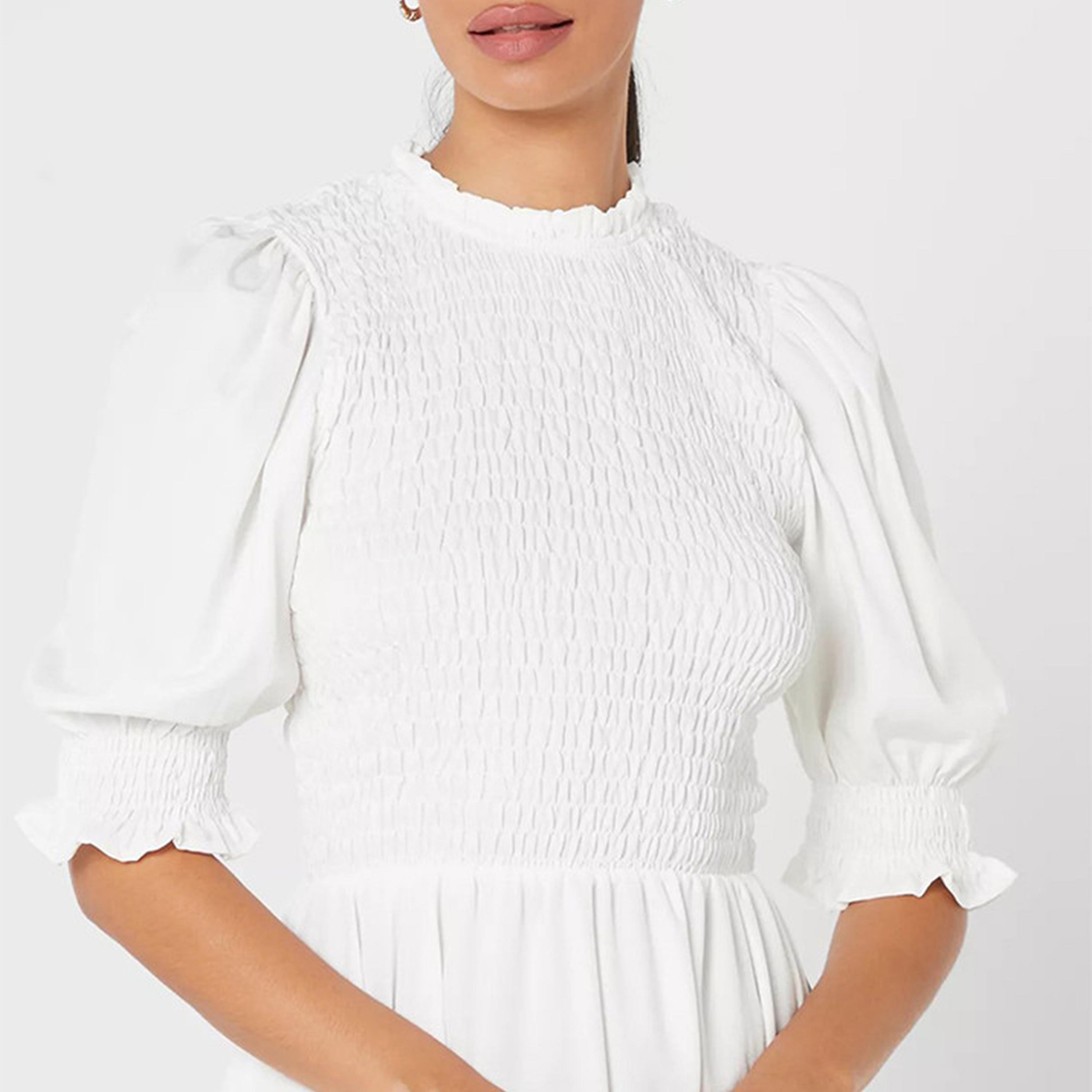 فستان قصير برقبة مكشكشة بلون ابیض من ليتل ميسترس -women-clothing-dresses-image-2