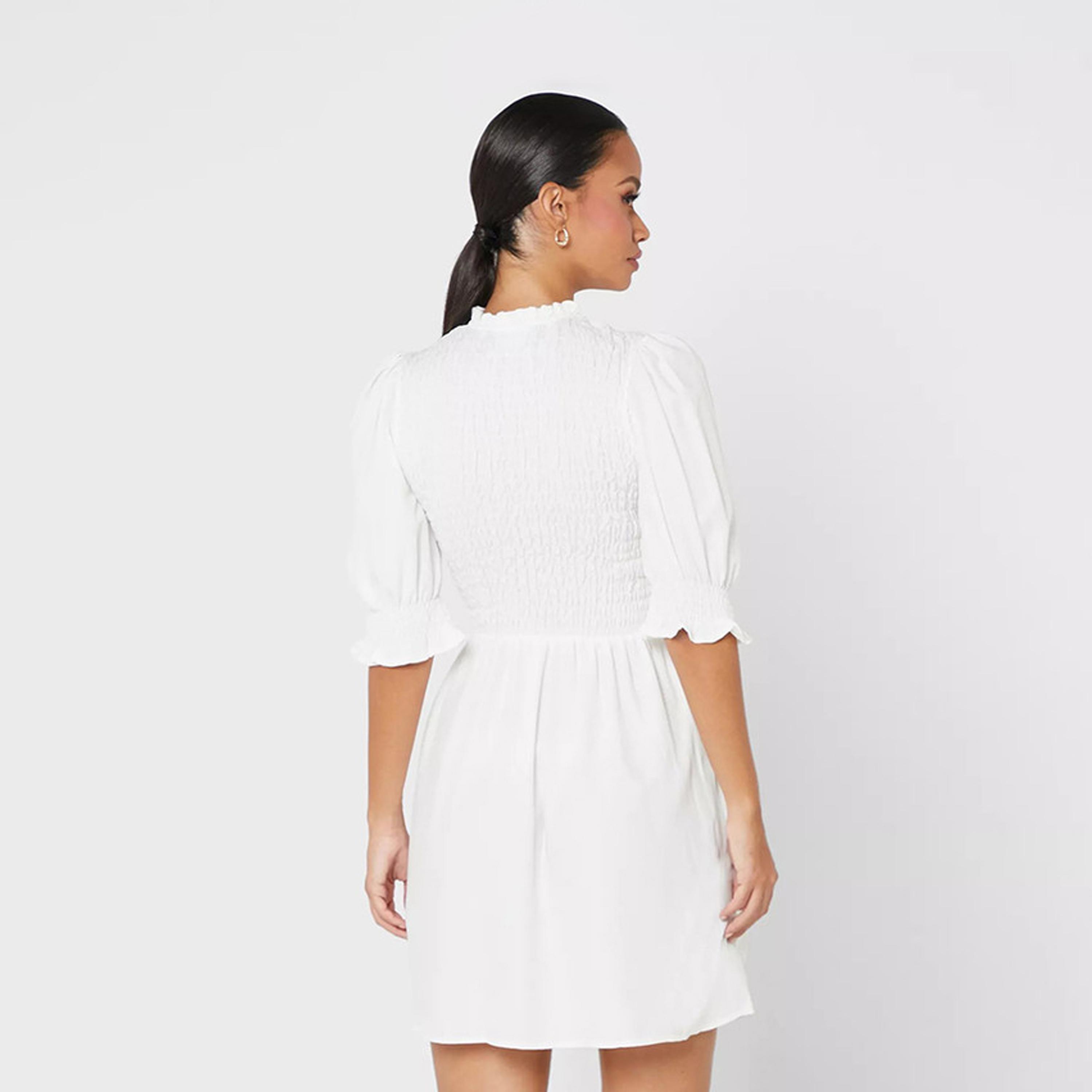 فستان قصير برقبة مكشكشة بلون ابیض من ليتل ميسترس -women-clothing-dresses-image-3