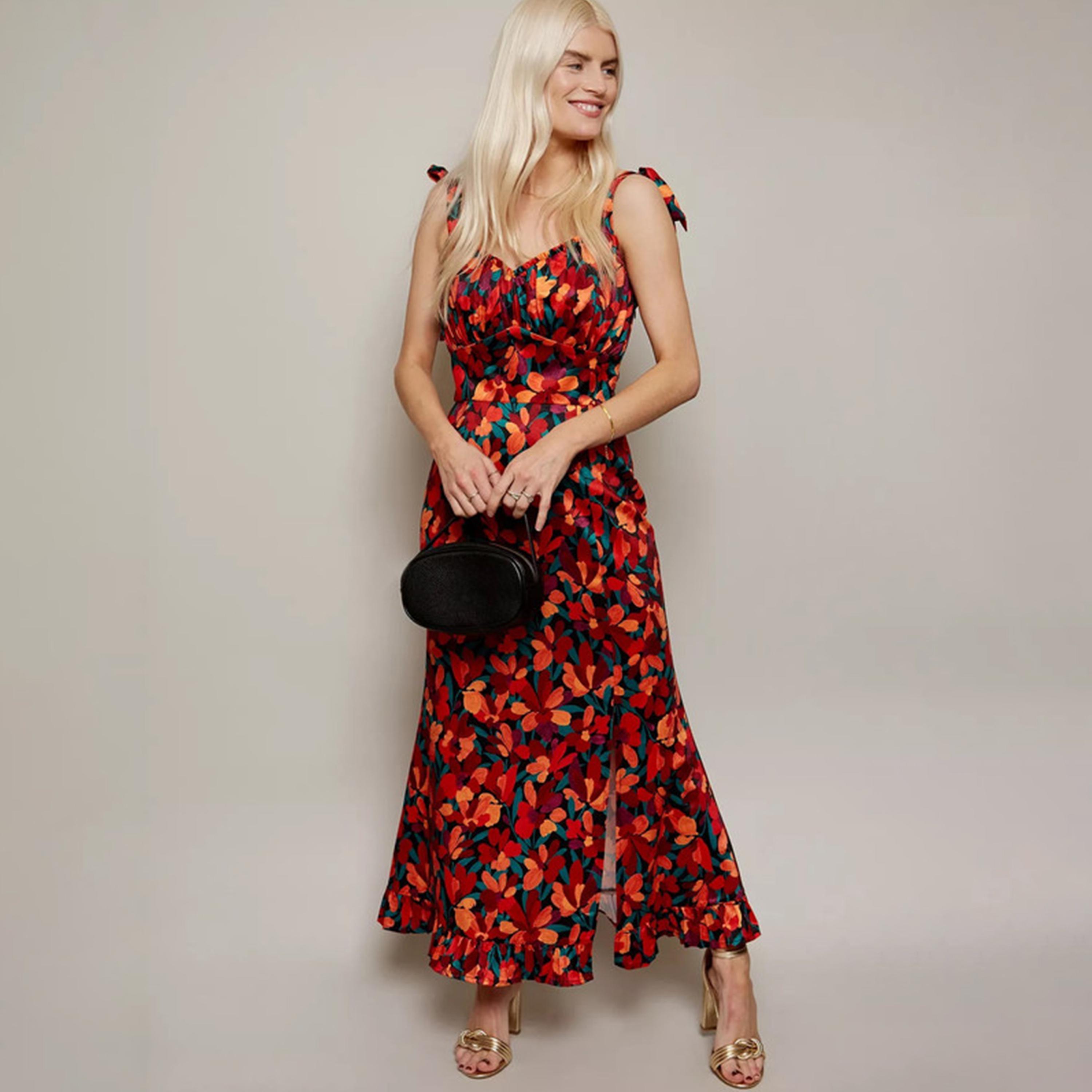 Little Mistress Floral Shoulder Straps Slit Maxi Dress-women-clothing-dresses-image-1