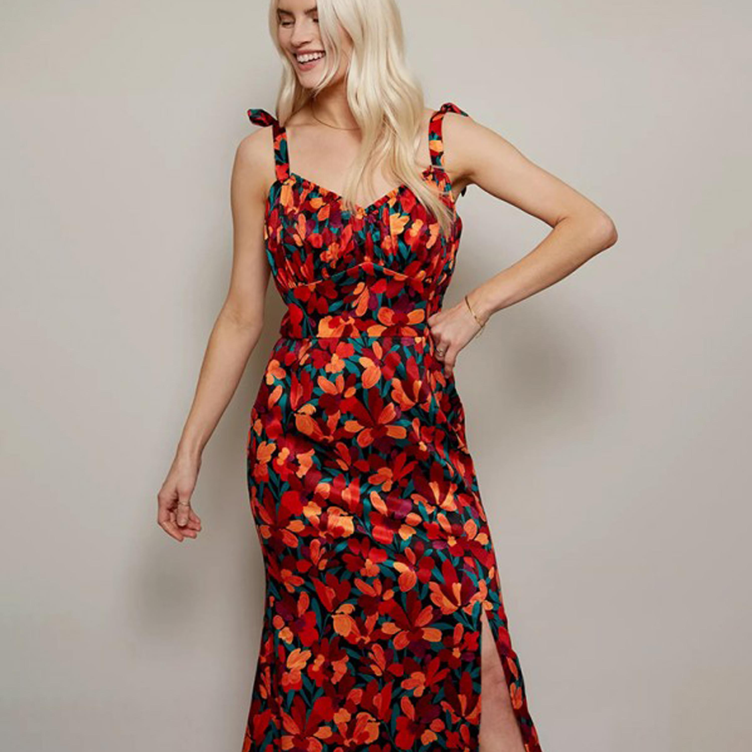 Little Mistress Floral Shoulder Straps Slit Maxi Dress-women-clothing-dresses-image-2
