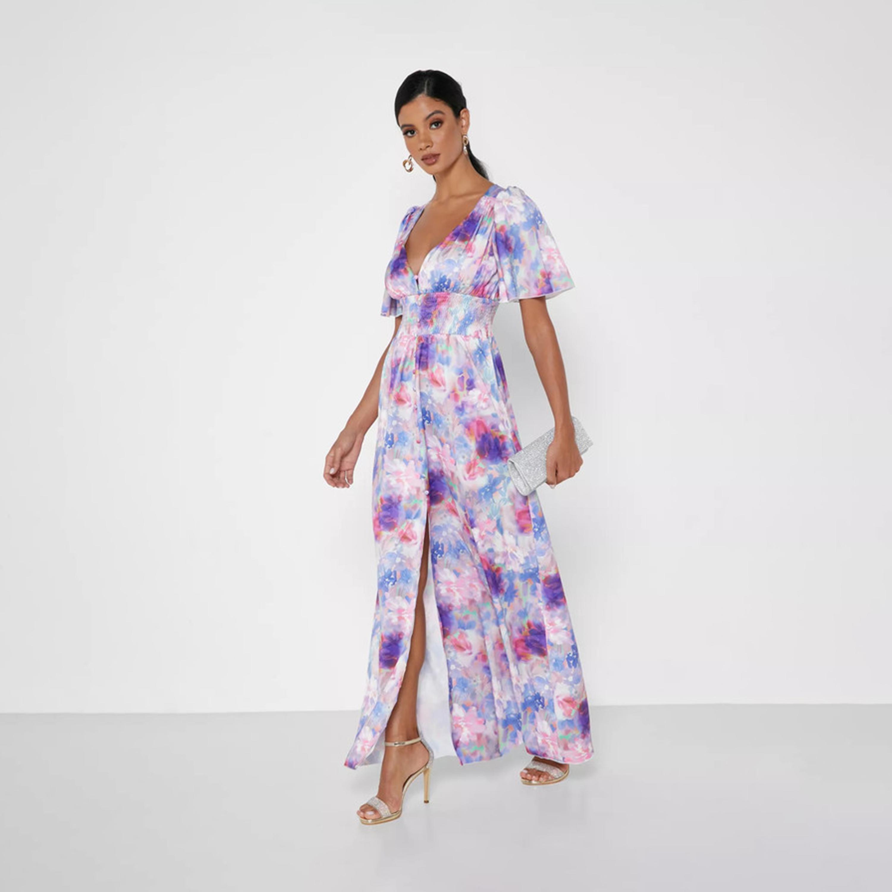 فستان ماكسي بفتحة مزين بالزهور بمتعدد الألوان من ليتل ميسترس -women-clothing-dresses-image-1