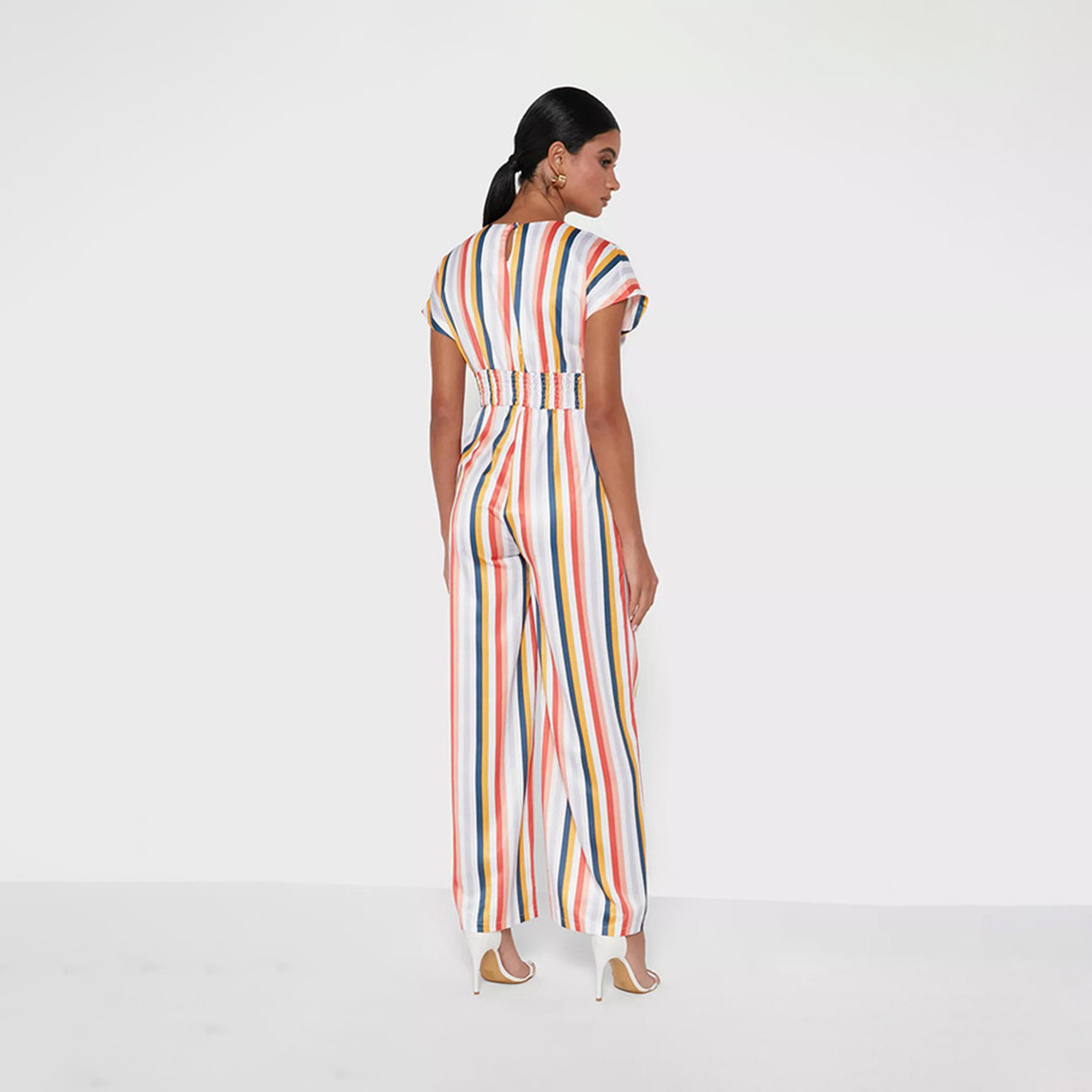 جمبسوت مخطط بياقة على شكل فى وأرجل واسعة من ليتل ميستريس-women-clothing-jumpsuits-image-3