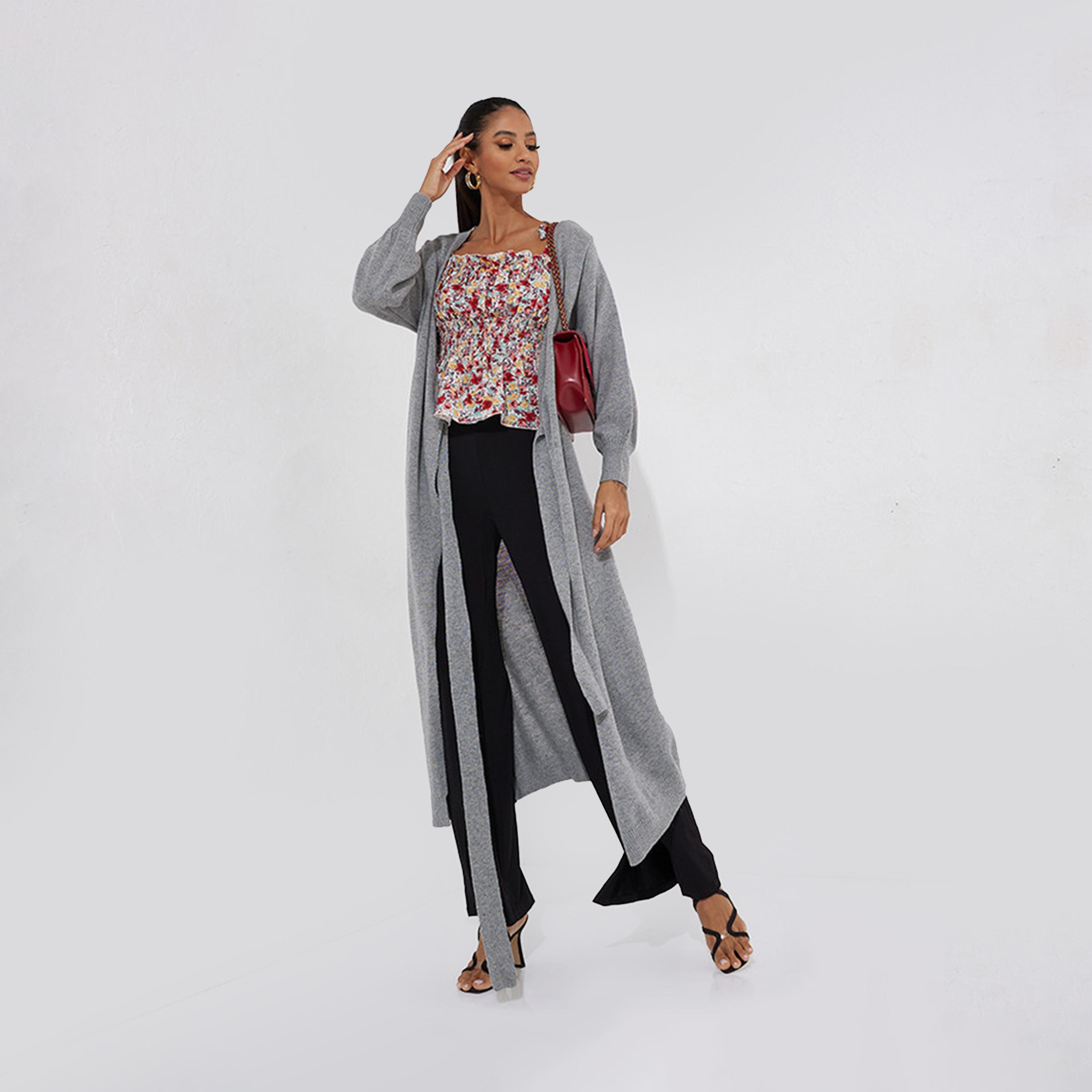 ليتل مسترس- فستان ملفوف ياقة على شكل V متوسط الطول أكمام طويلة-women-clothing-dresses-image-2