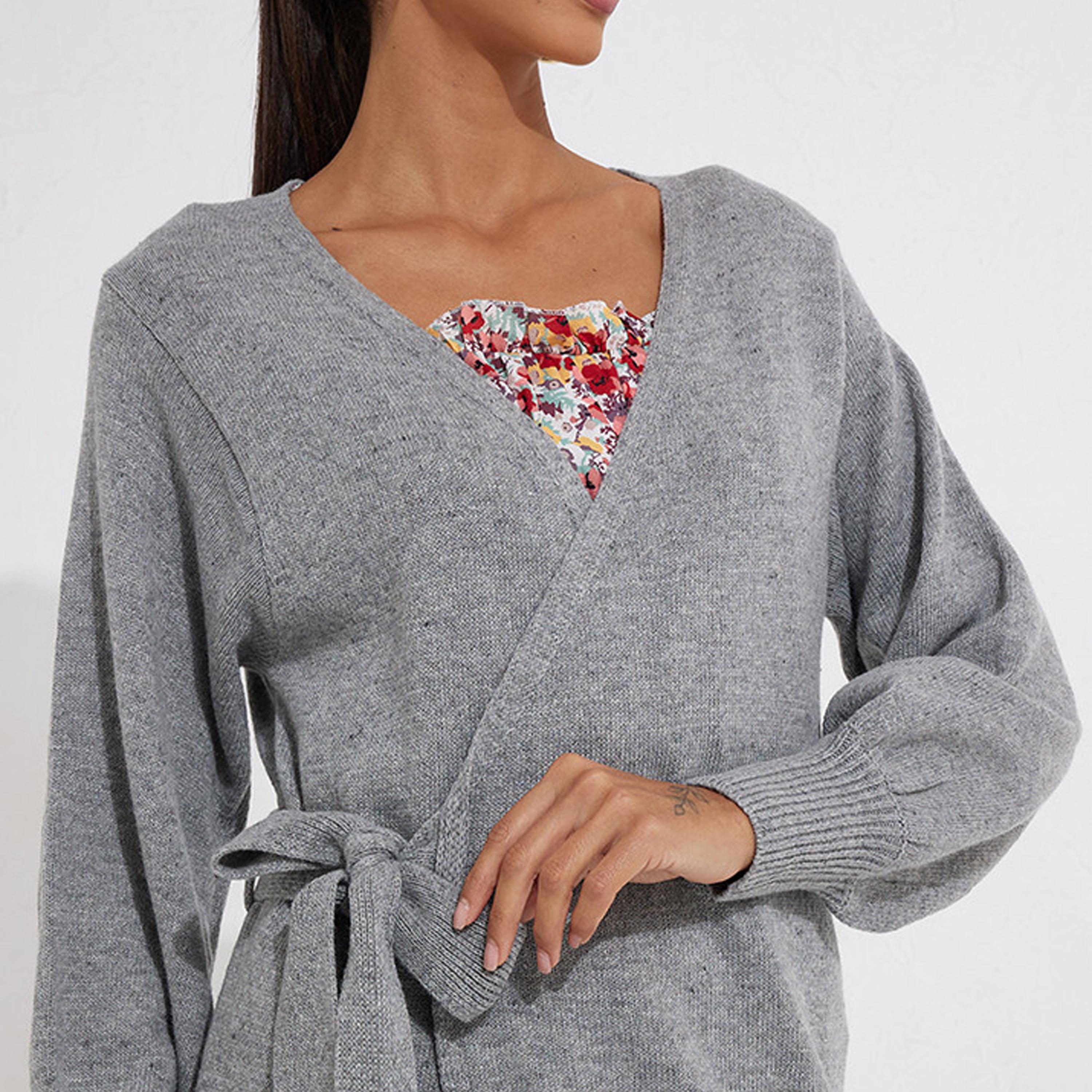 ليتل مسترس- فستان ملفوف ياقة على شكل V متوسط الطول أكمام طويلة-women-clothing-dresses-image-3