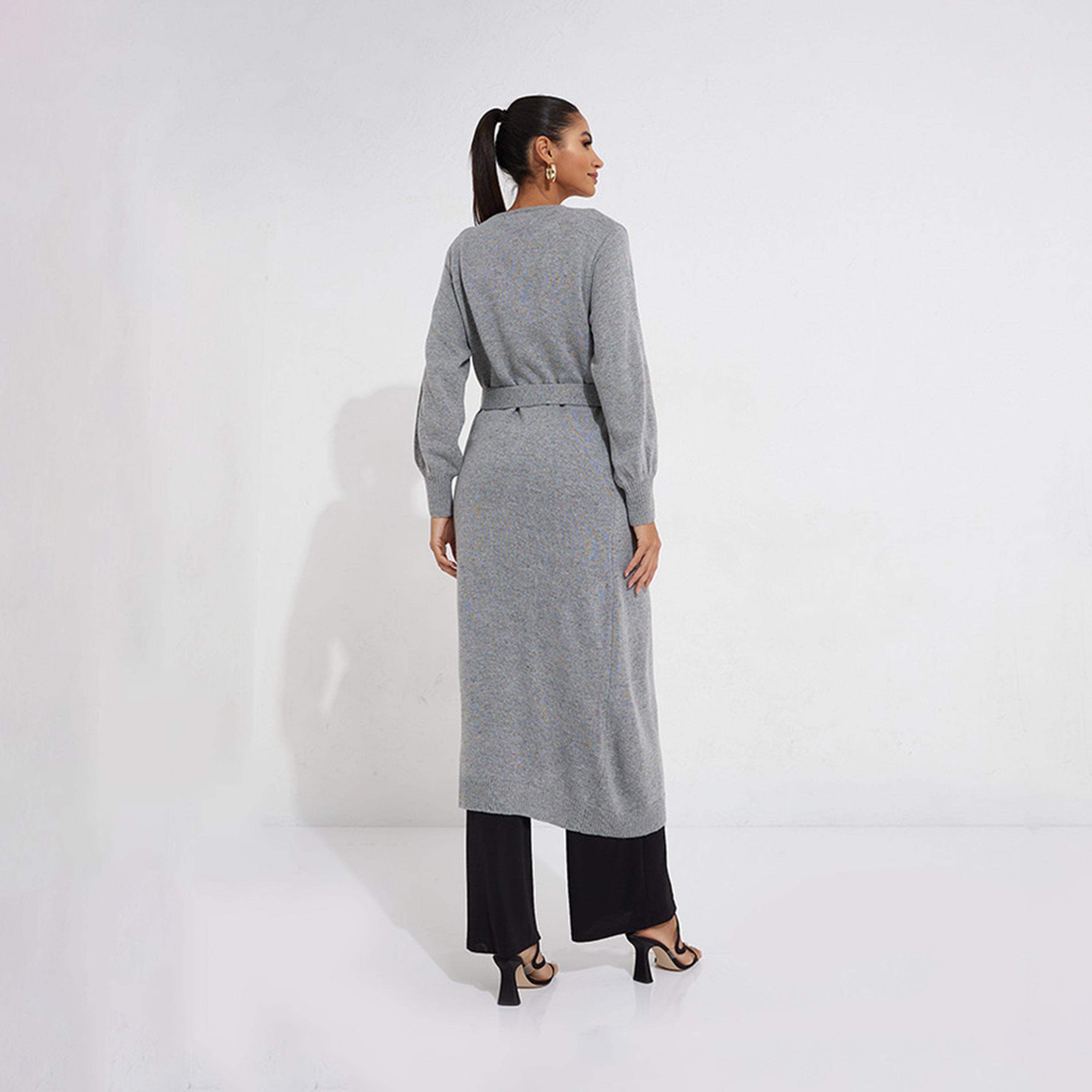 ليتل مسترس- فستان ملفوف ياقة على شكل V متوسط الطول أكمام طويلة-women-clothing-dresses-image-4