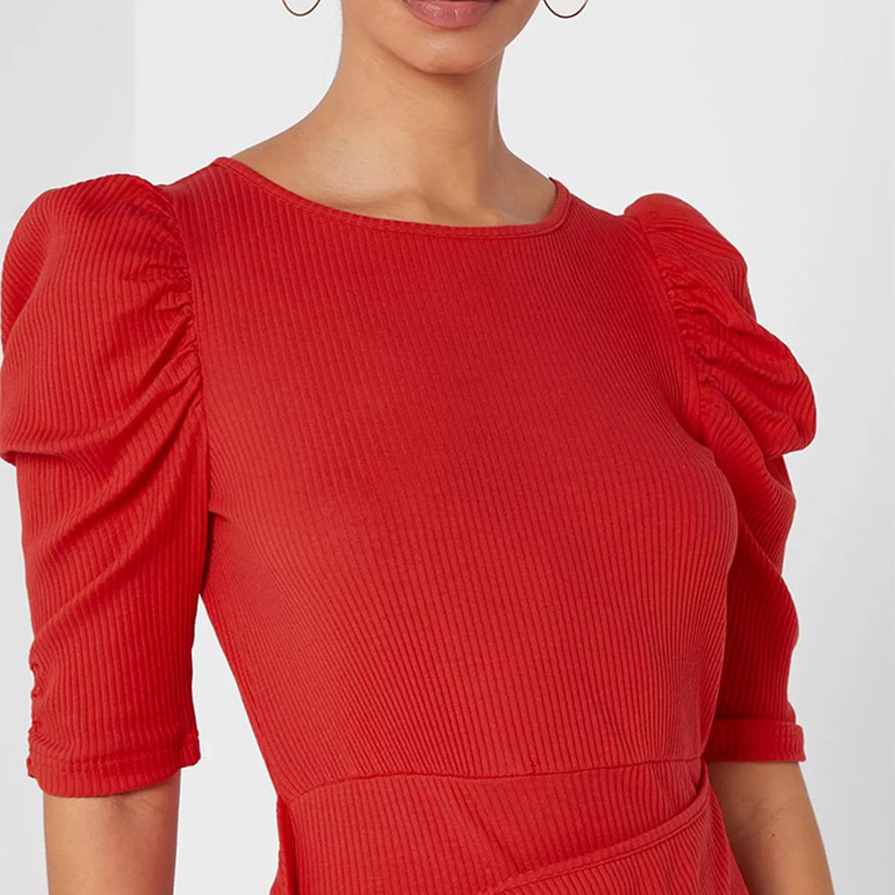 Little Mistress Red Puff Sleeves Bodycon Mini Dress-women-clothing-dresses-image-2