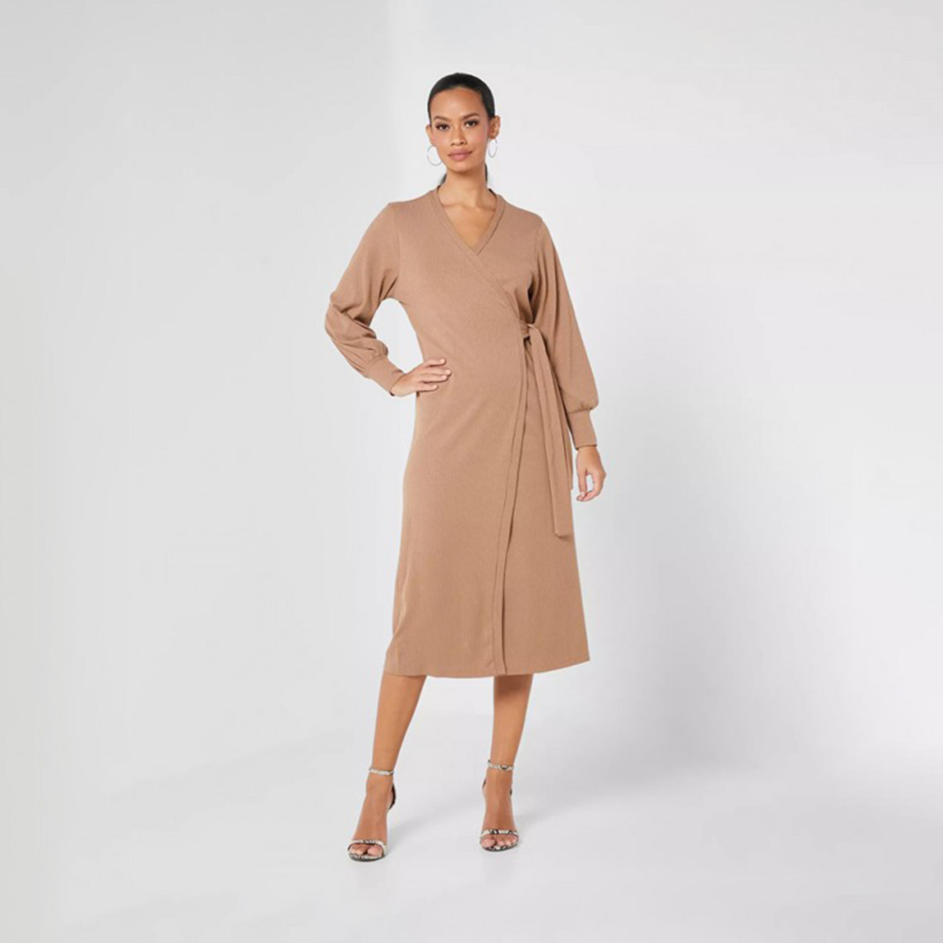 Little Mistress Brown Wrap Midi Dress-women-clothing-dresses-image-1