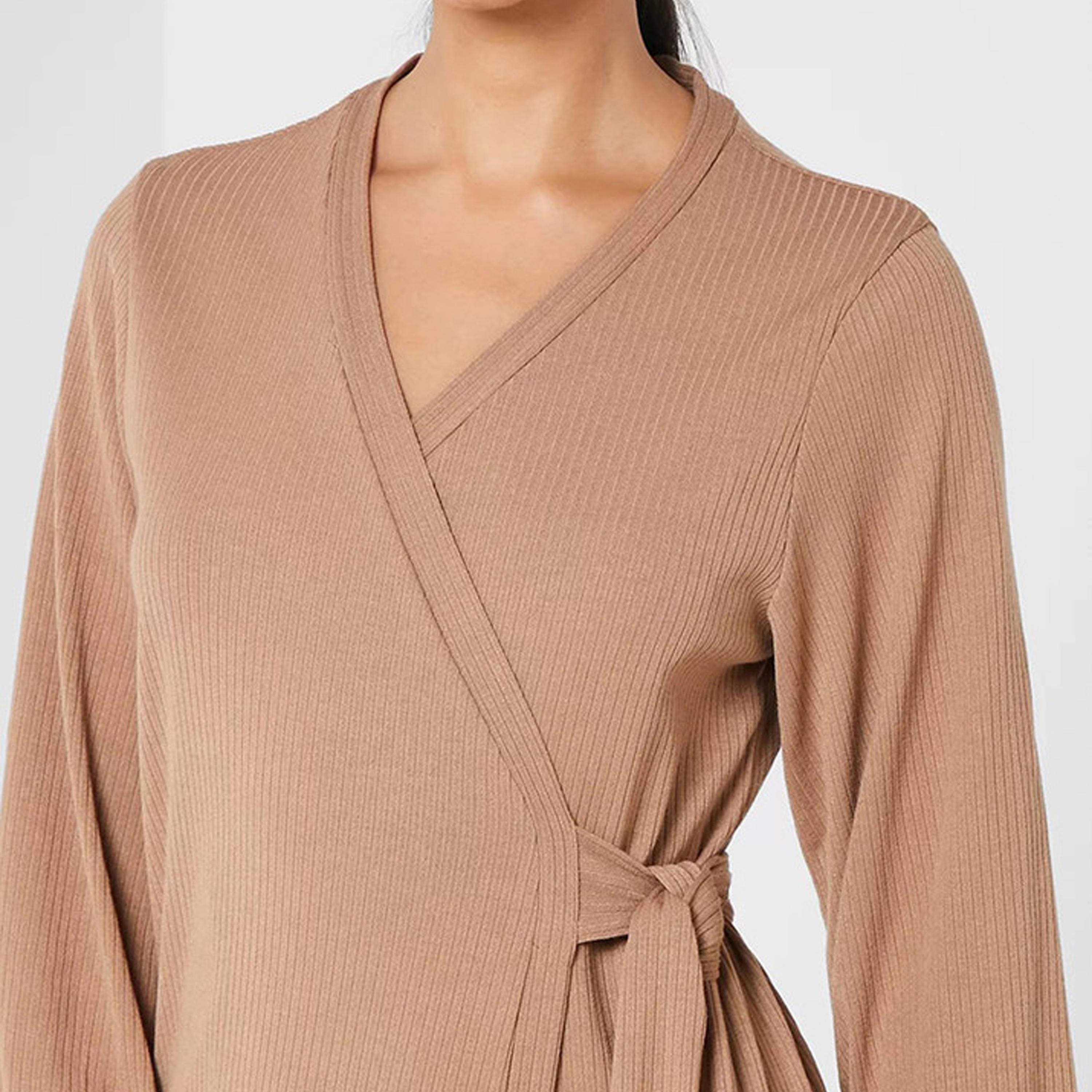 Little Mistress Brown Wrap Midi Dress-women-clothing-dresses-image-2