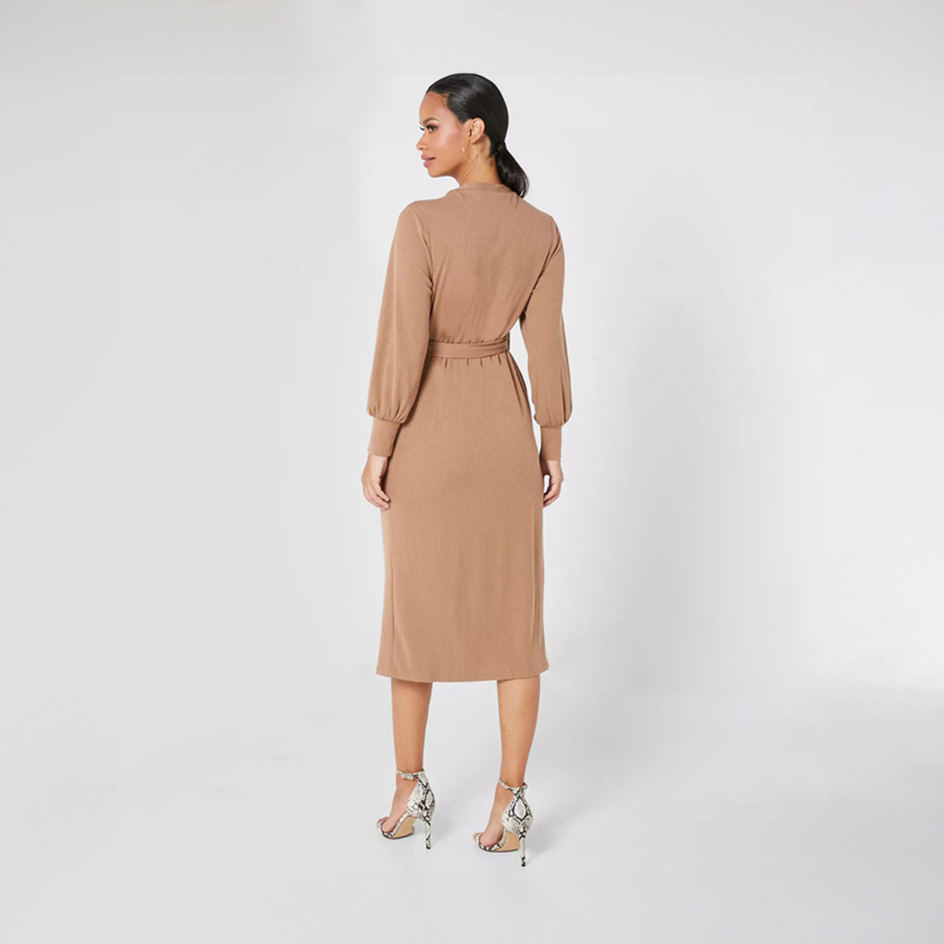 Little Mistress Brown Wrap Midi Dress-women-clothing-dresses-image-3