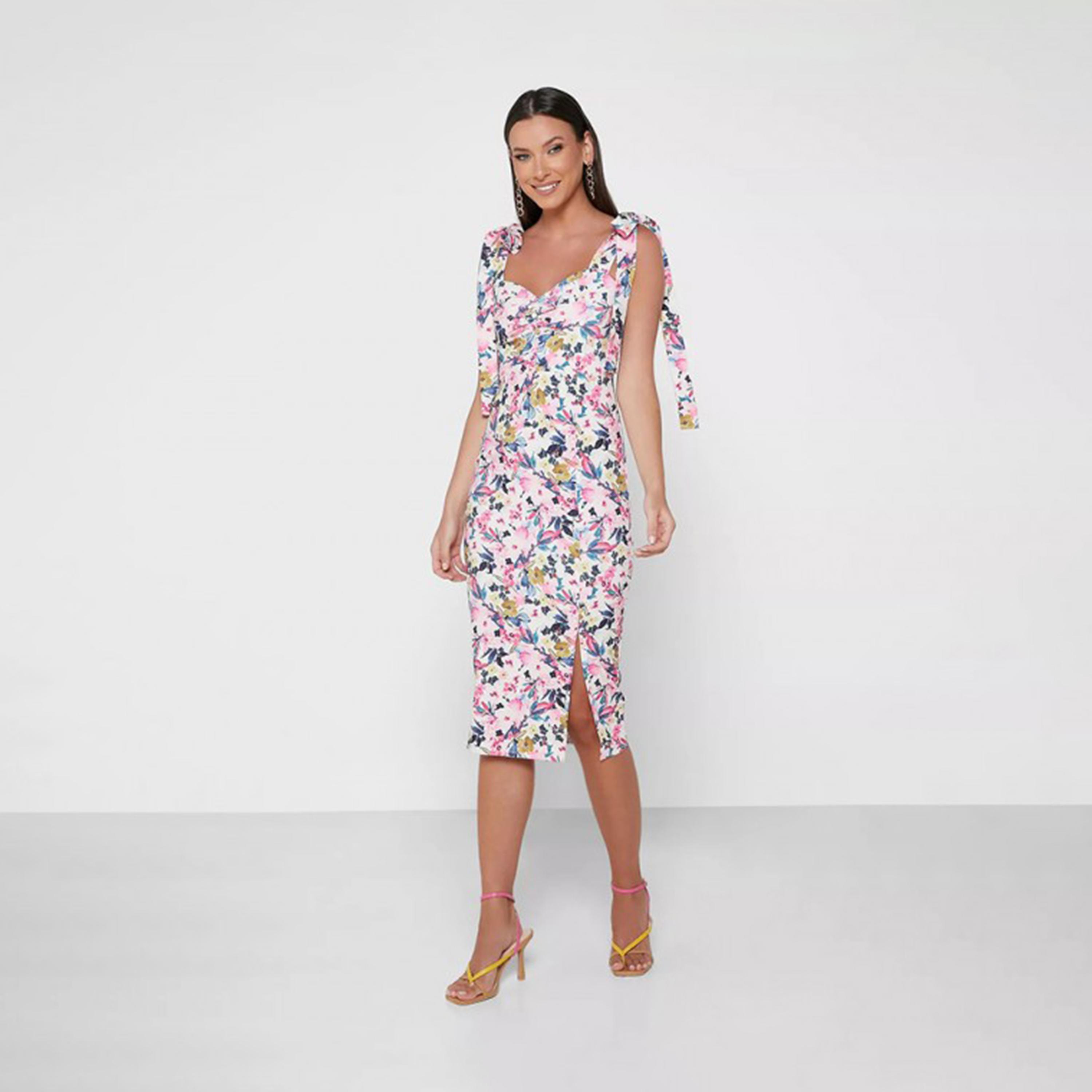 فستان ميدي بوديكون بفتحة رقبة على شكل قلب مع زهري من ليتل ميسترس بمتعدد الألوان -women-clothing-dresses-image-1