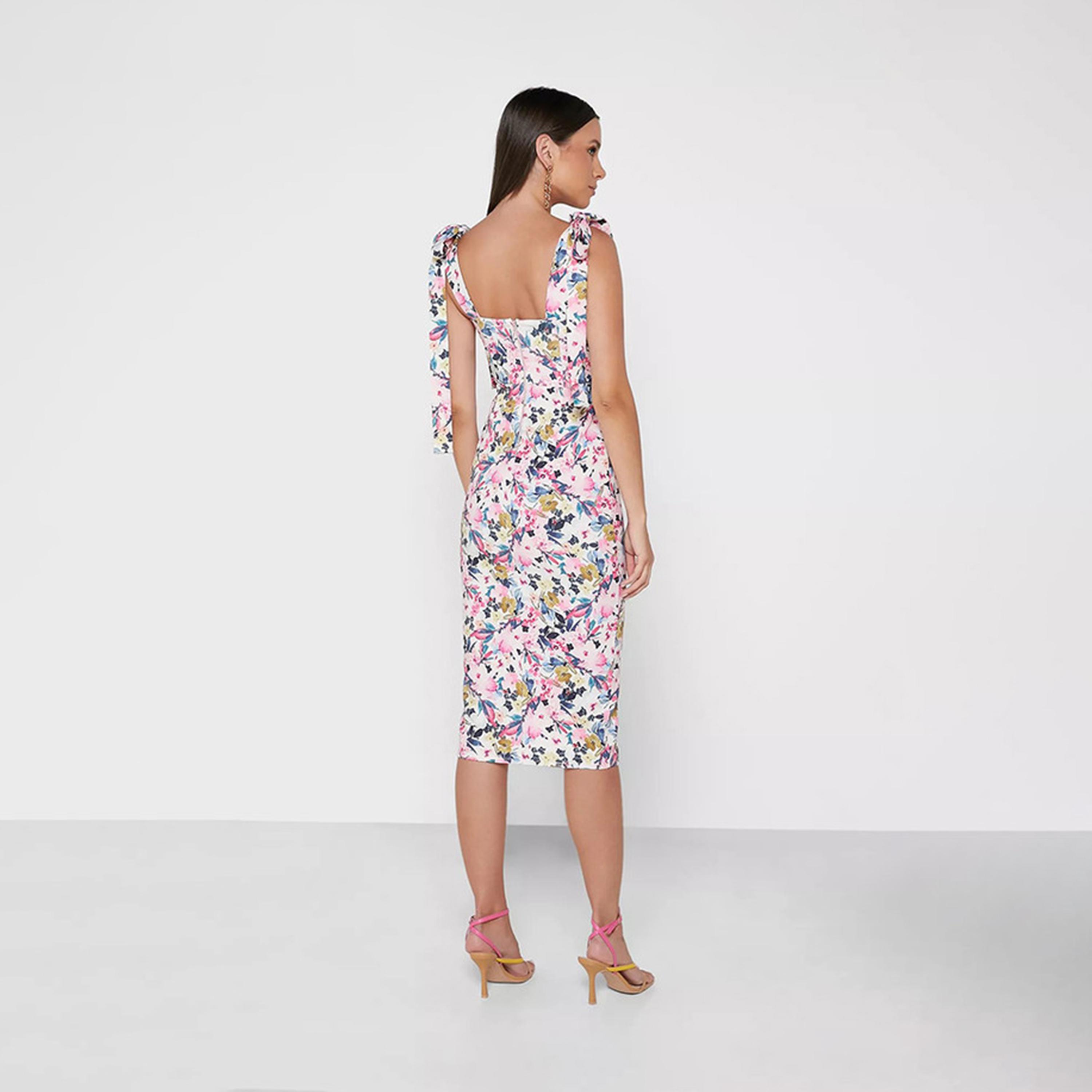 Little Mistress Multicolour Floral Sweetheart Neck Bodycon Midi Dress-women-clothing-dresses-image-2