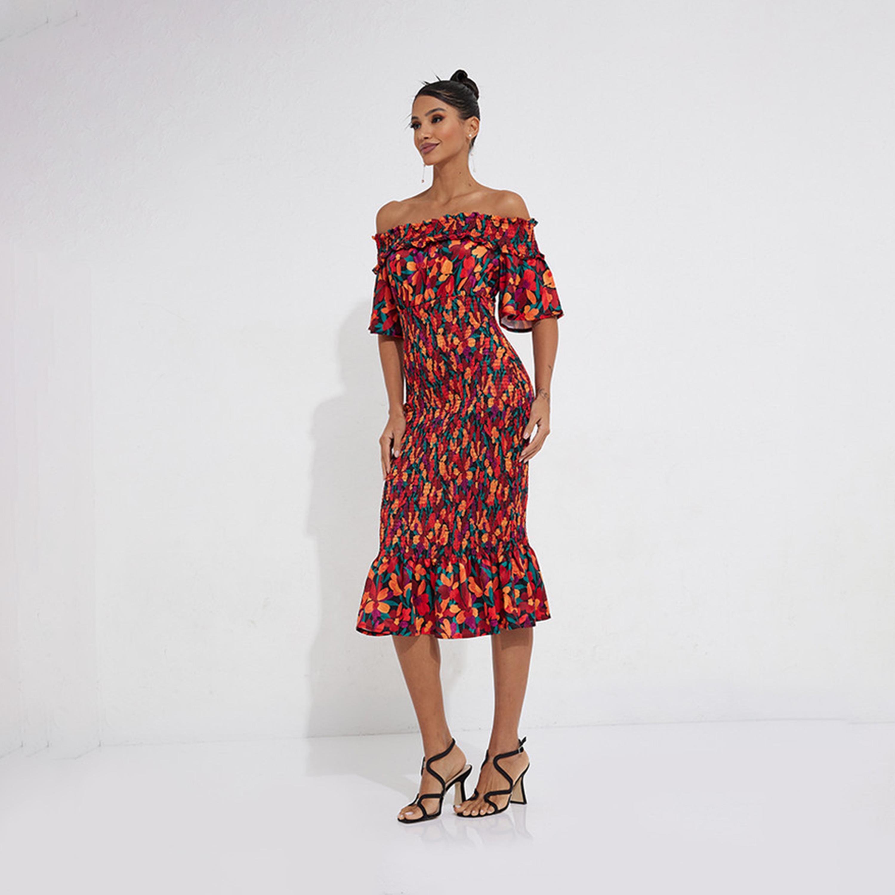 Little Mistress Floral Bodycon Midi Dress with Short Sleeves-women-clothing-dresses-image-1