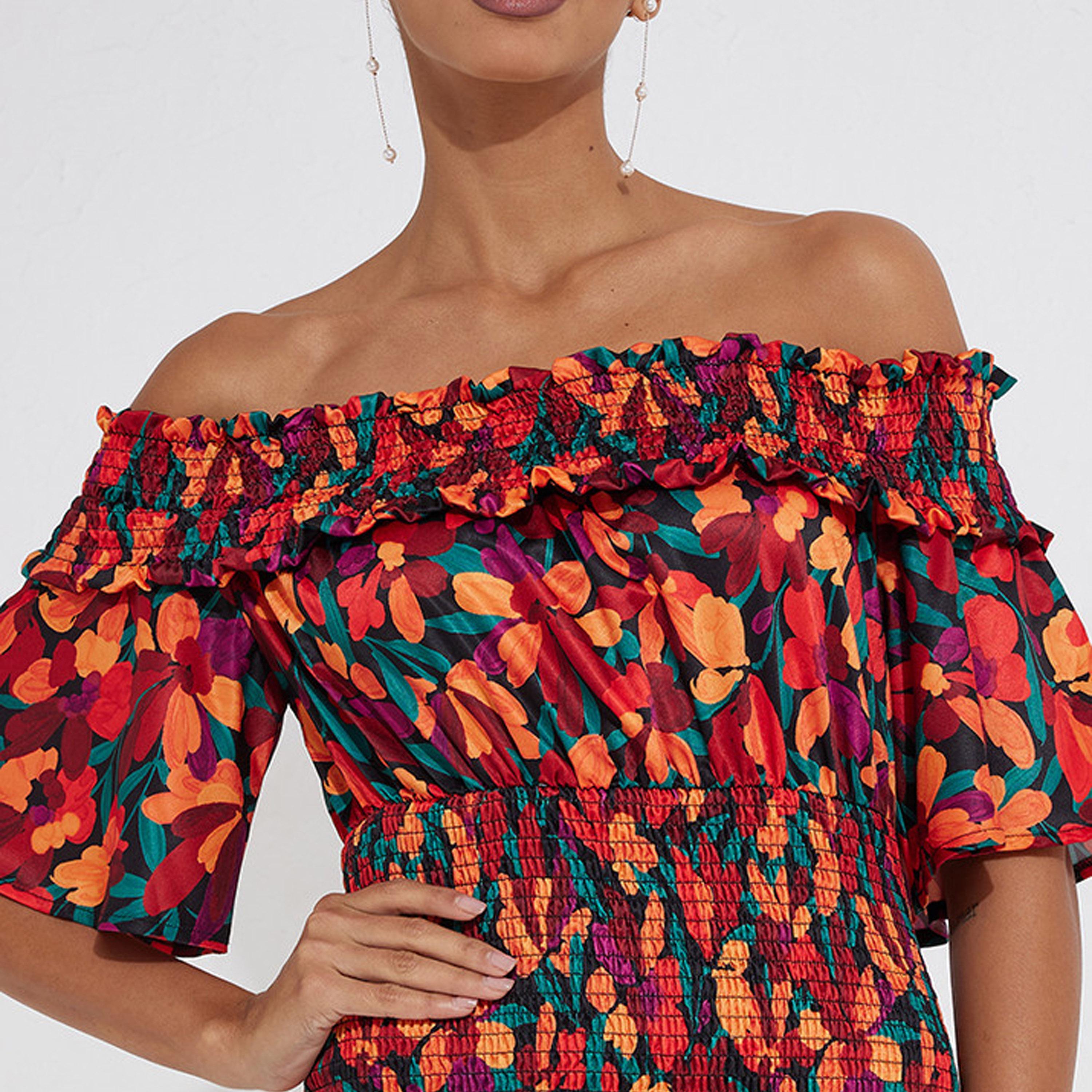 Little Mistress Floral Bodycon Midi Dress with Short Sleeves-women-clothing-dresses-image-3