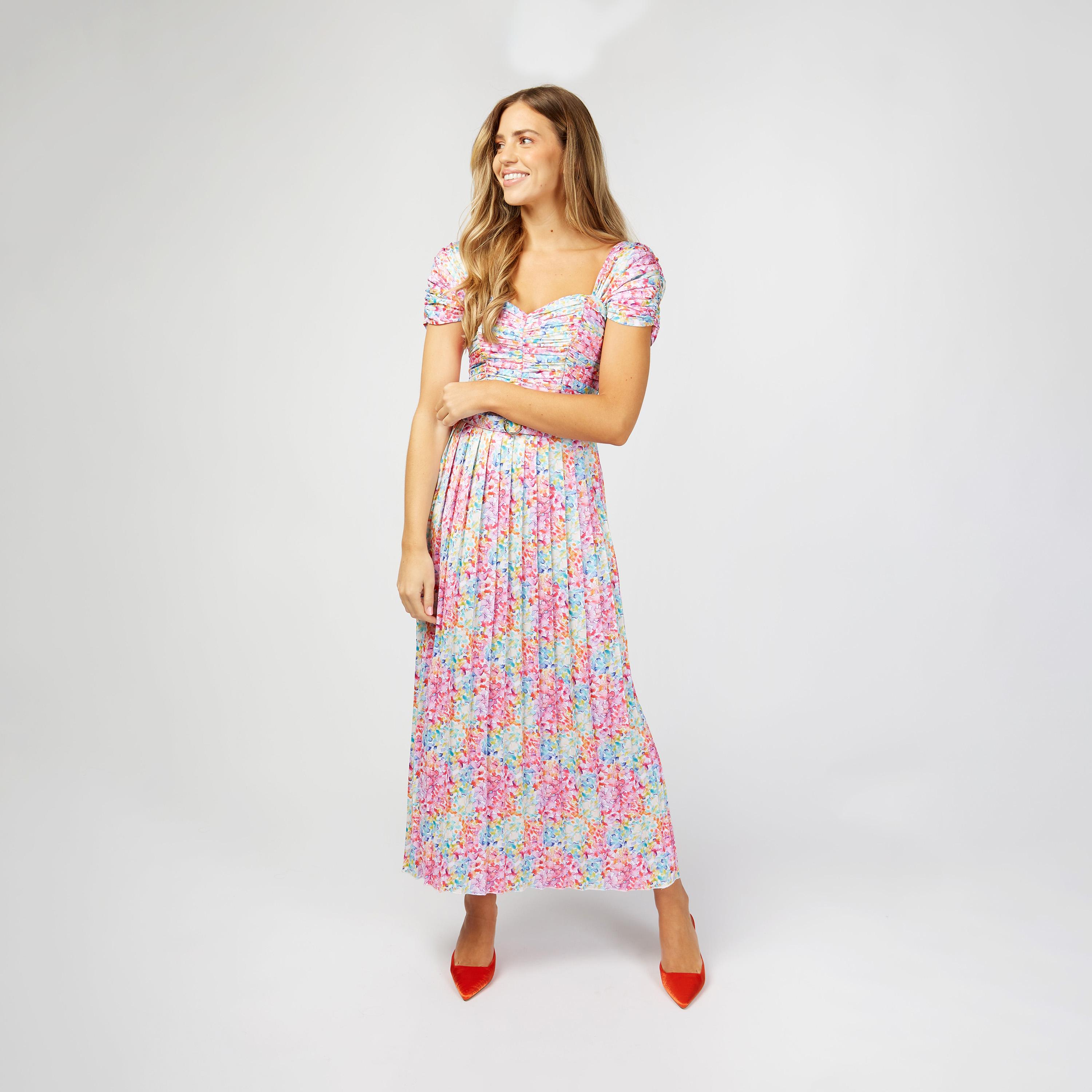 Little Mistress Printed Pleated Maxi Dress with Short Sleeves-women-clothing-dresses-image-1
