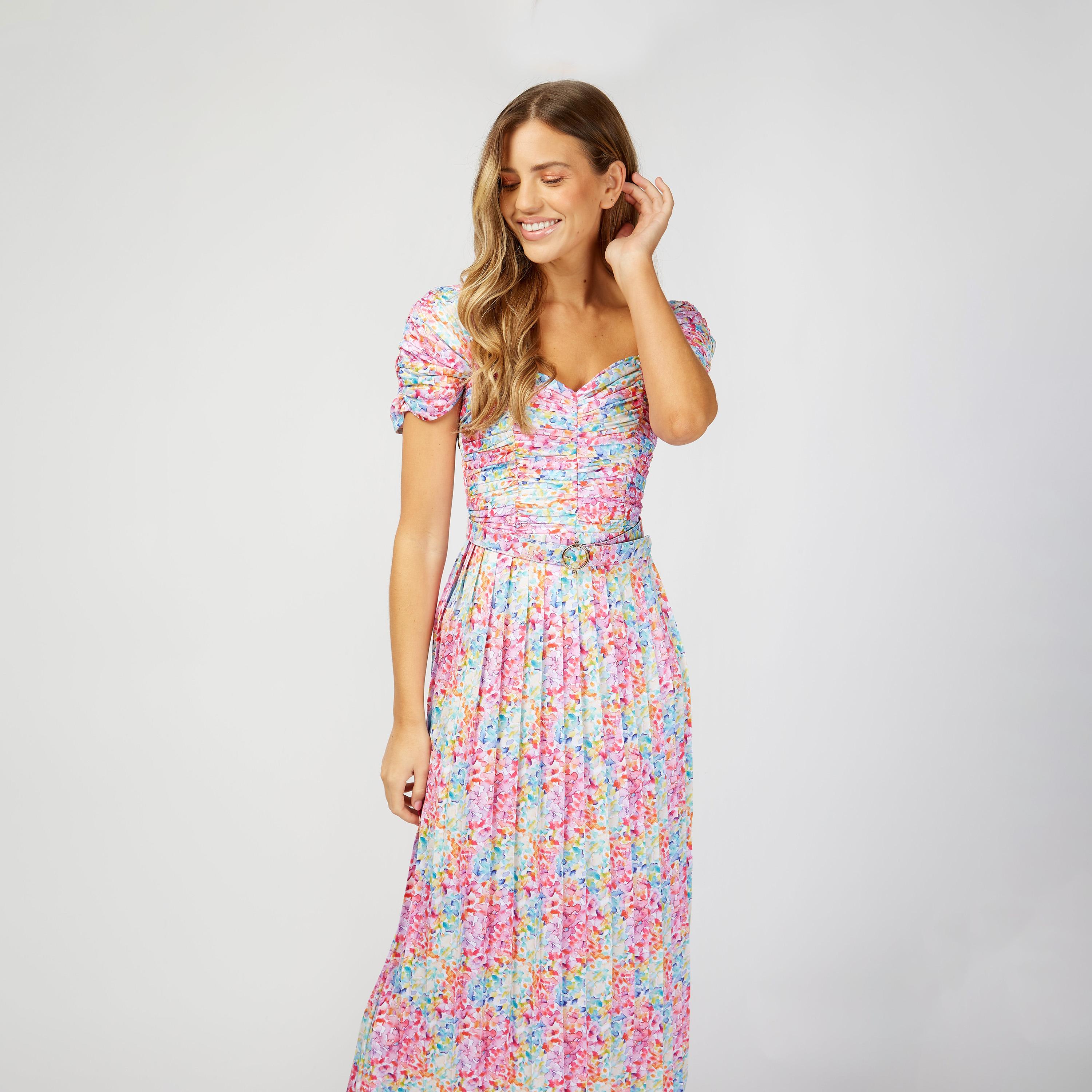 Little Mistress Printed Pleated Maxi Dress with Short Sleeves-women-clothing-dresses-image-2